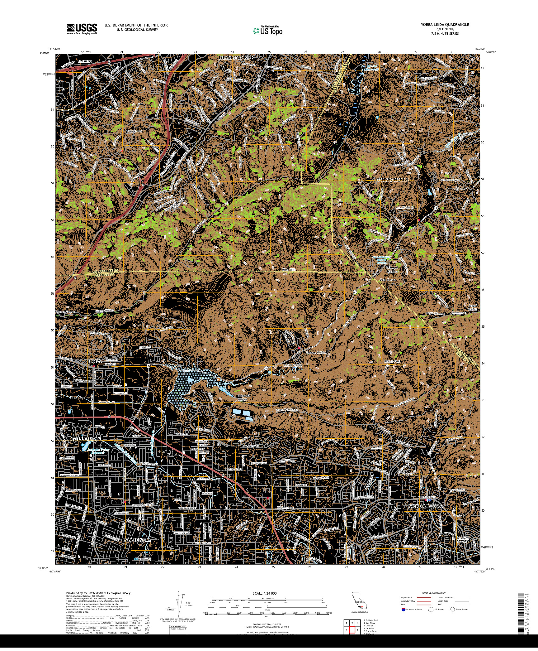 USGS US TOPO 7.5-MINUTE MAP FOR YORBA LINDA, CA 2018