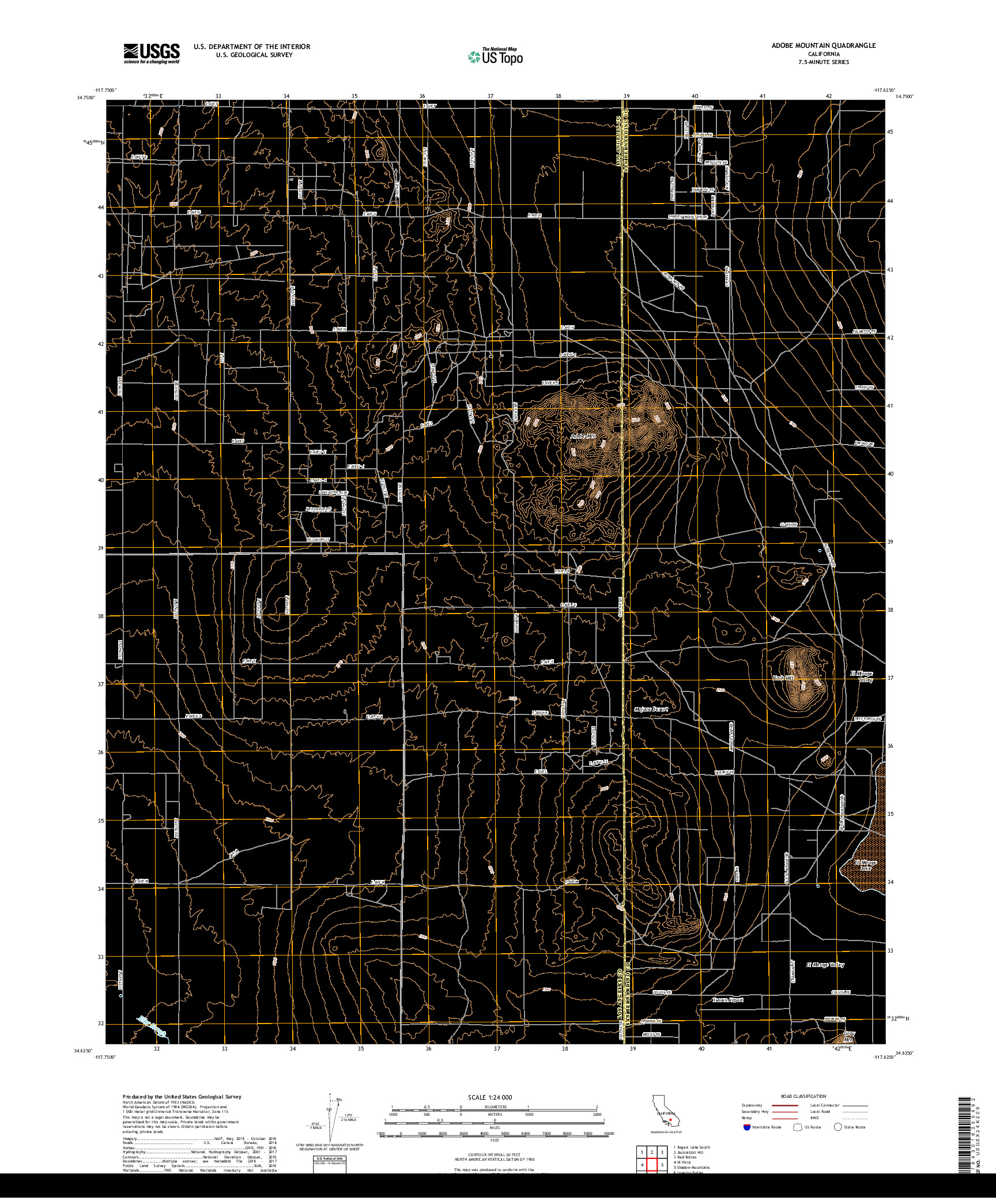 USGS US TOPO 7.5-MINUTE MAP FOR ADOBE MOUNTAIN, CA 2018