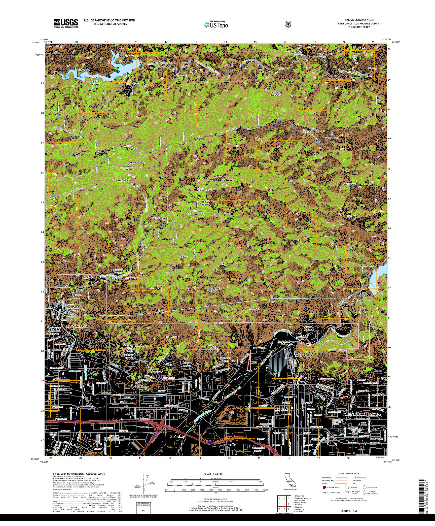 USGS US TOPO 7.5-MINUTE MAP FOR AZUSA, CA 2018