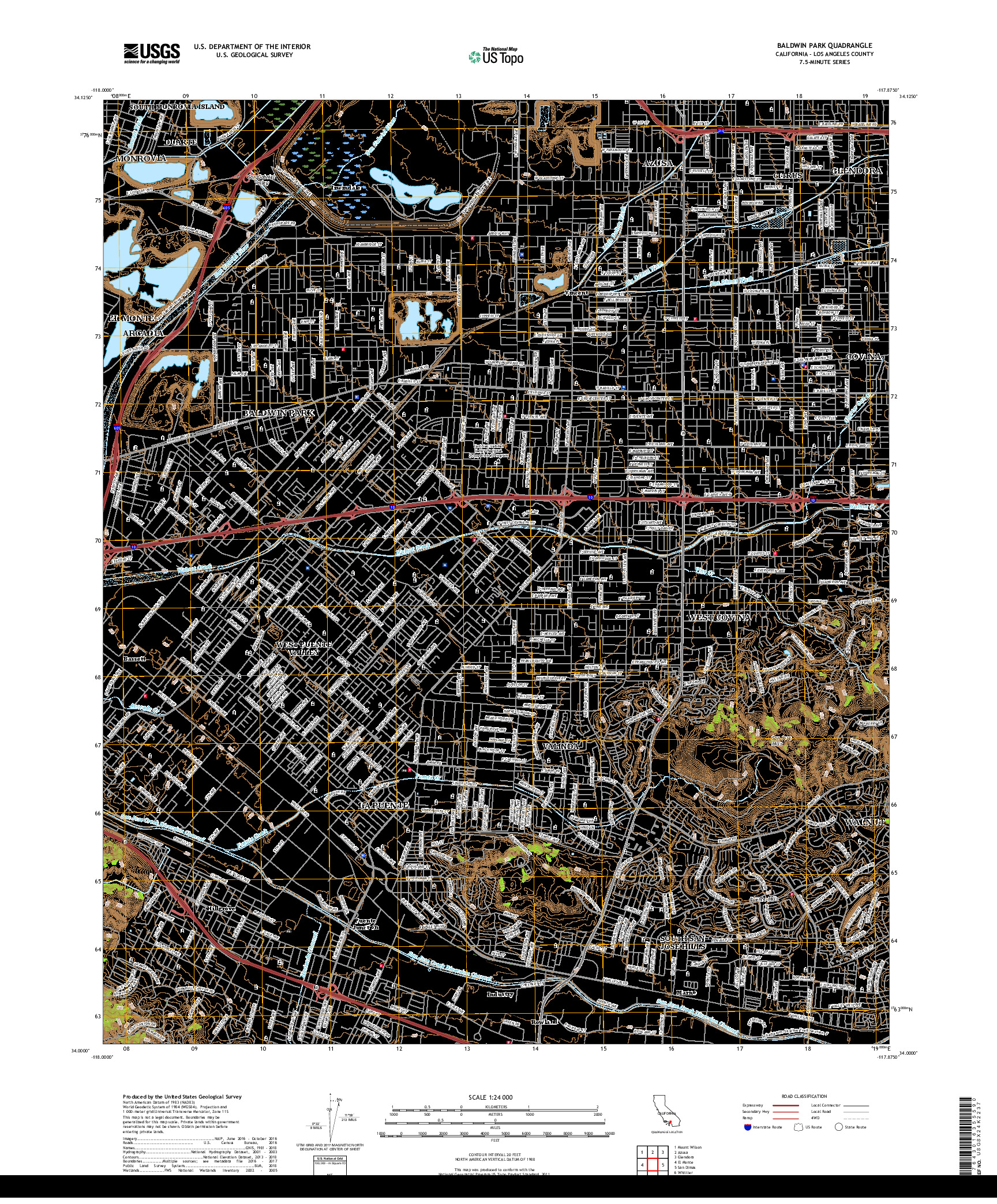 USGS US TOPO 7.5-MINUTE MAP FOR BALDWIN PARK, CA 2018