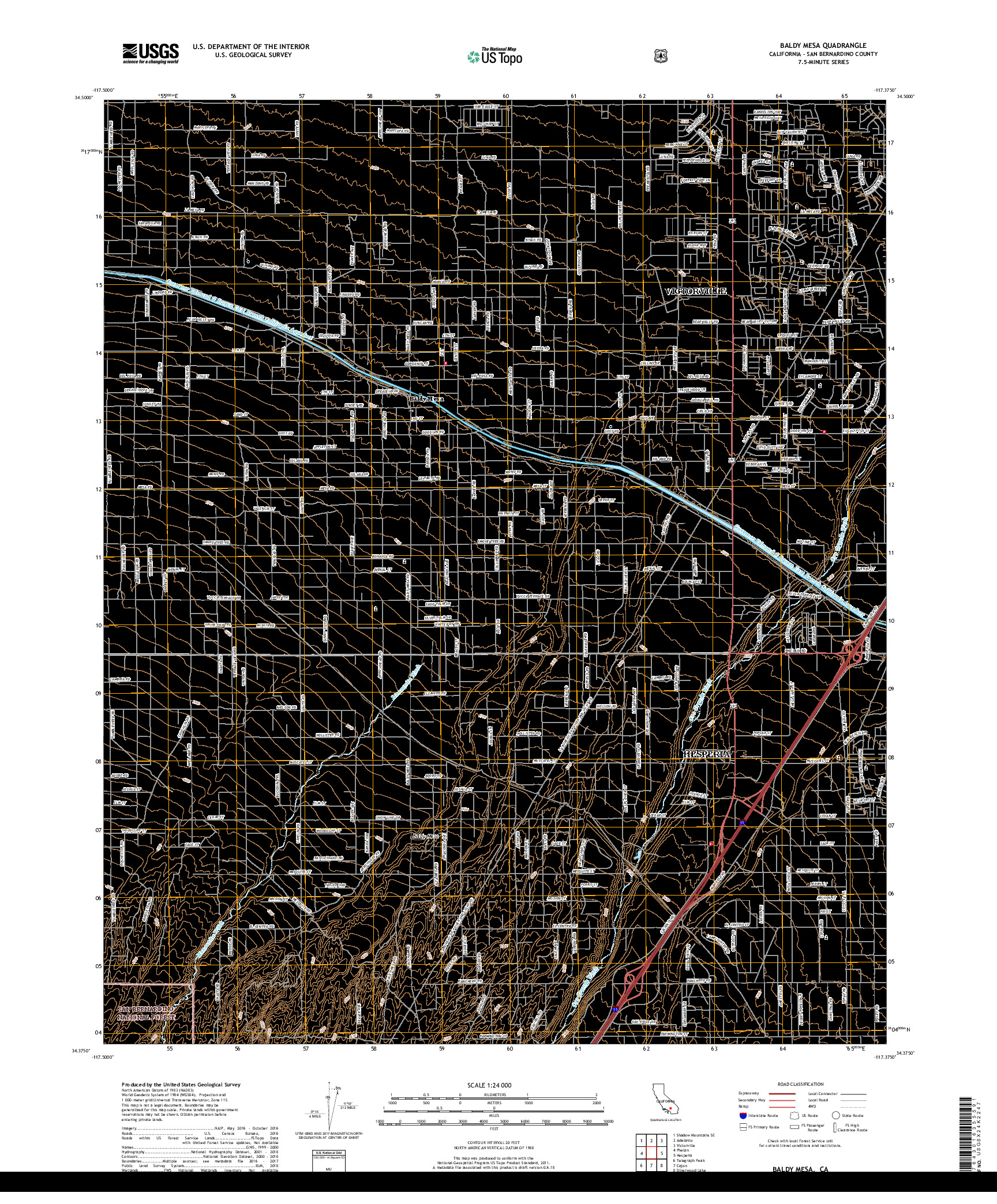 USGS US TOPO 7.5-MINUTE MAP FOR BALDY MESA, CA 2018