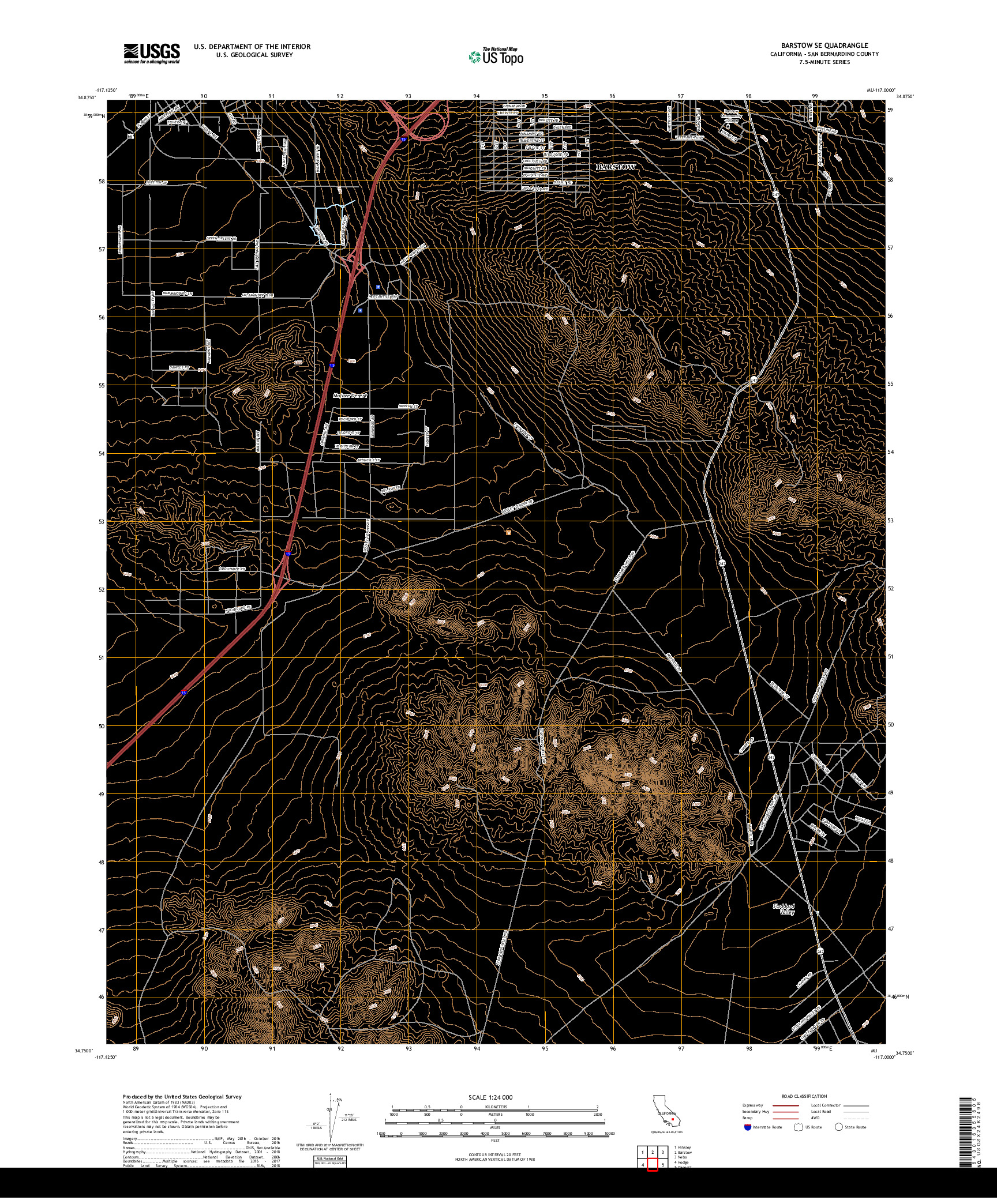 USGS US TOPO 7.5-MINUTE MAP FOR BARSTOW SE, CA 2018