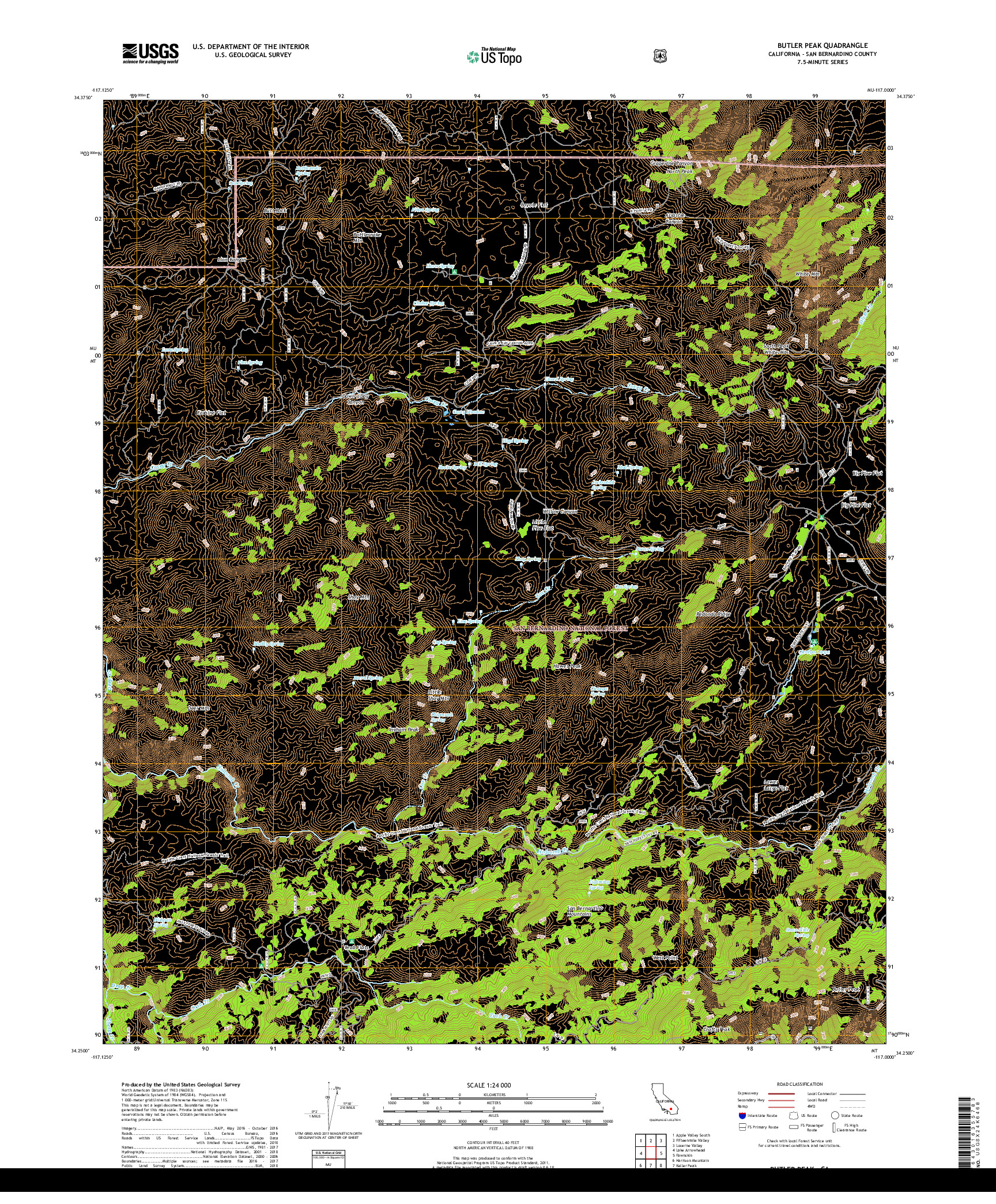 USGS US TOPO 7.5-MINUTE MAP FOR BUTLER PEAK, CA 2018