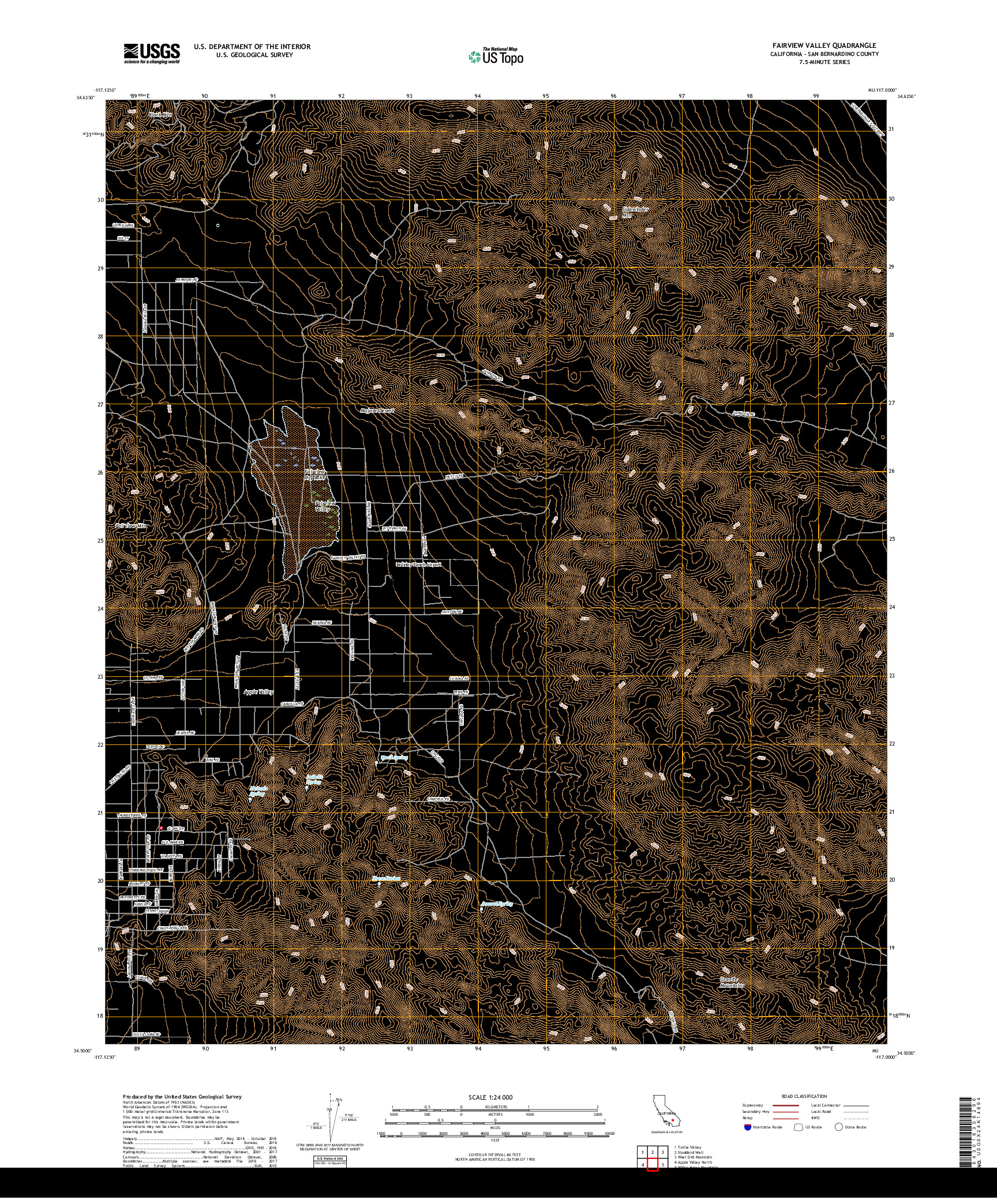 USGS US TOPO 7.5-MINUTE MAP FOR FAIRVIEW VALLEY, CA 2018