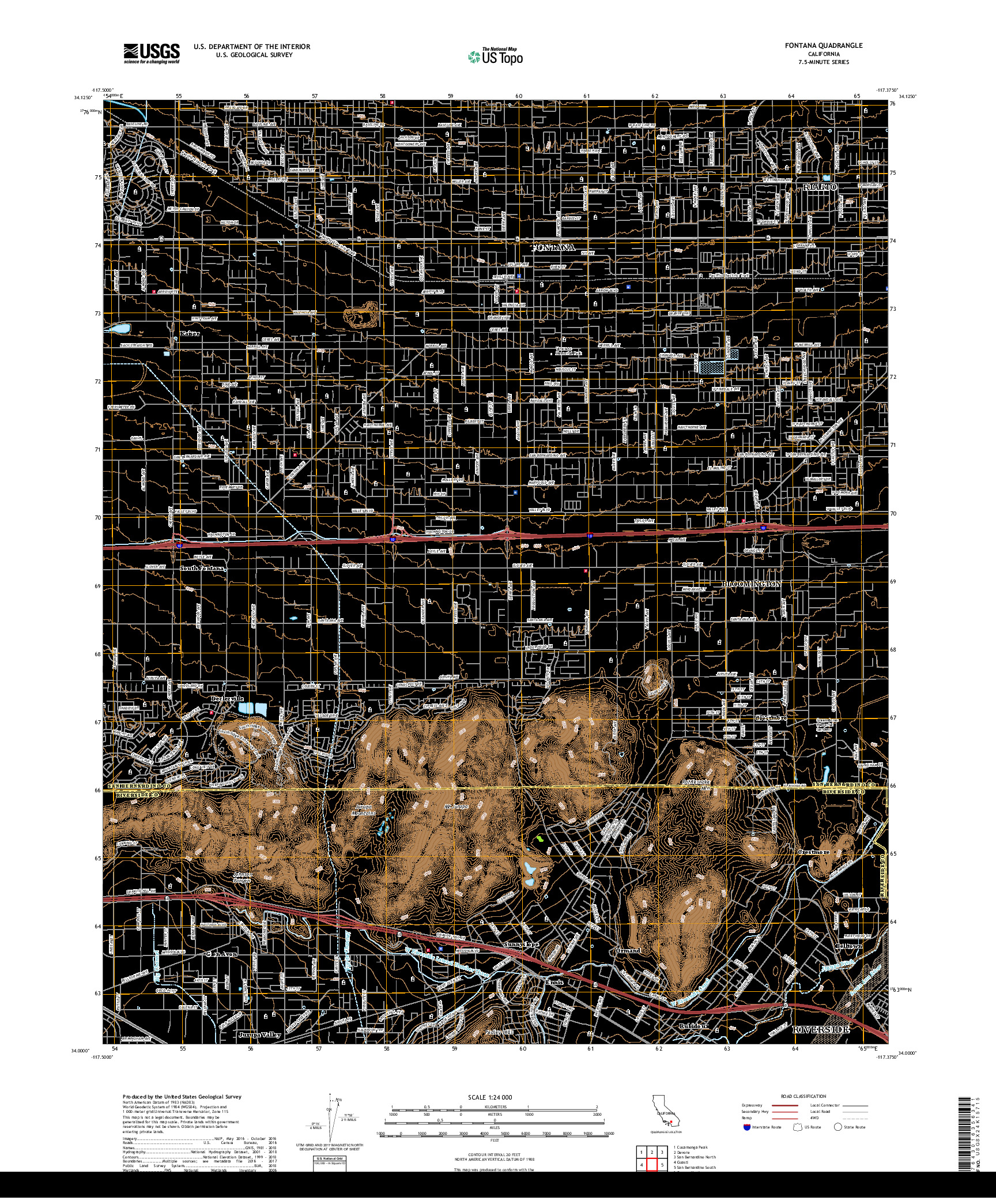 USGS US TOPO 7.5-MINUTE MAP FOR FONTANA, CA 2018