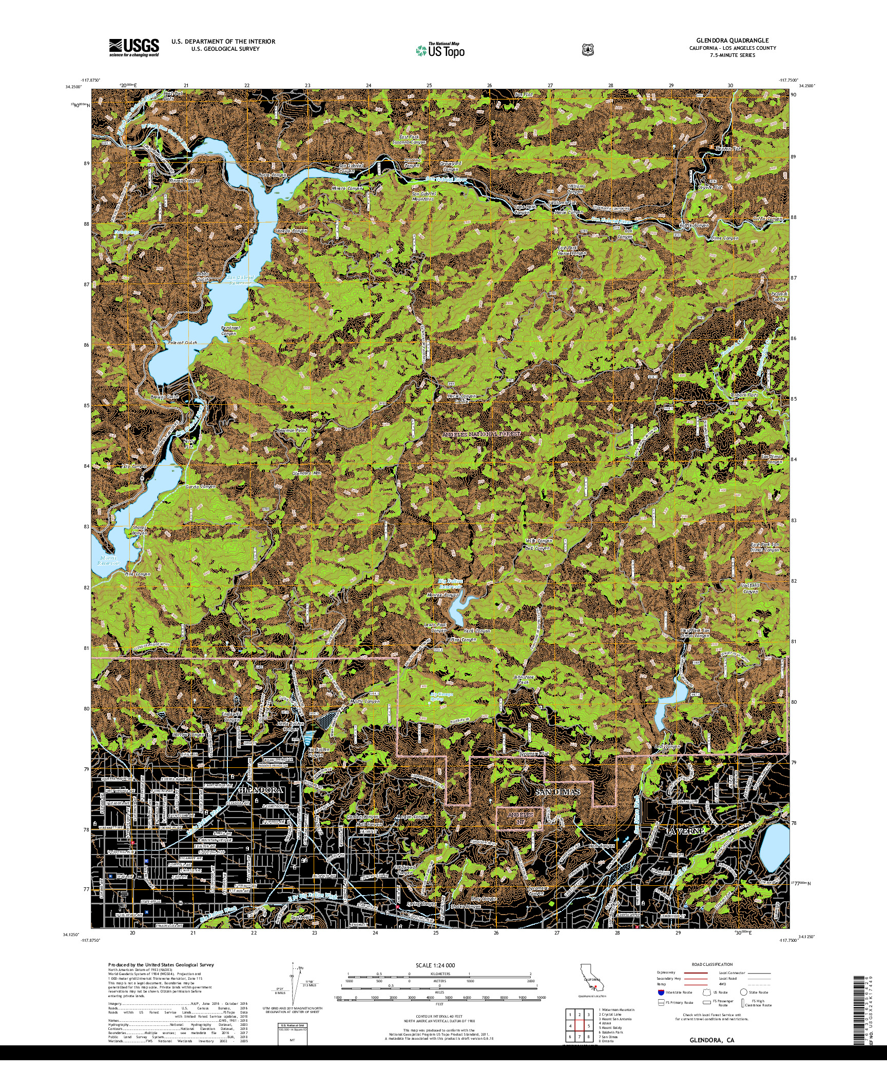 USGS US TOPO 7.5-MINUTE MAP FOR GLENDORA, CA 2018