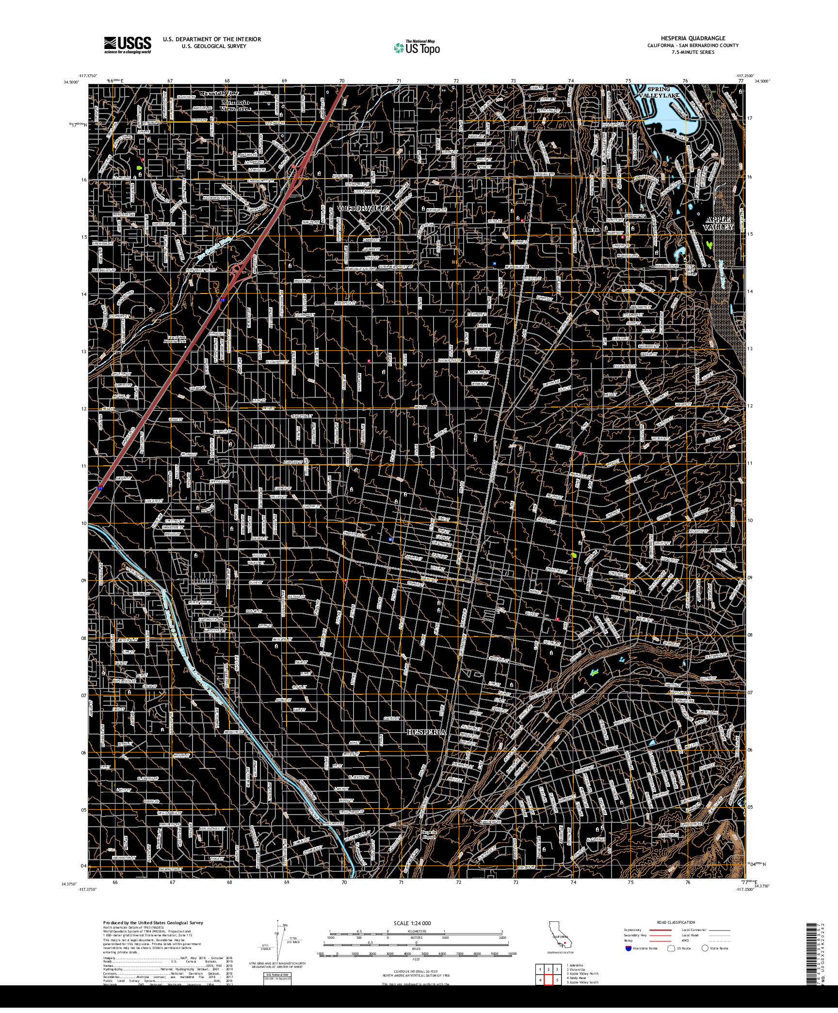 USGS US TOPO 7.5-MINUTE MAP FOR HESPERIA, CA 2018