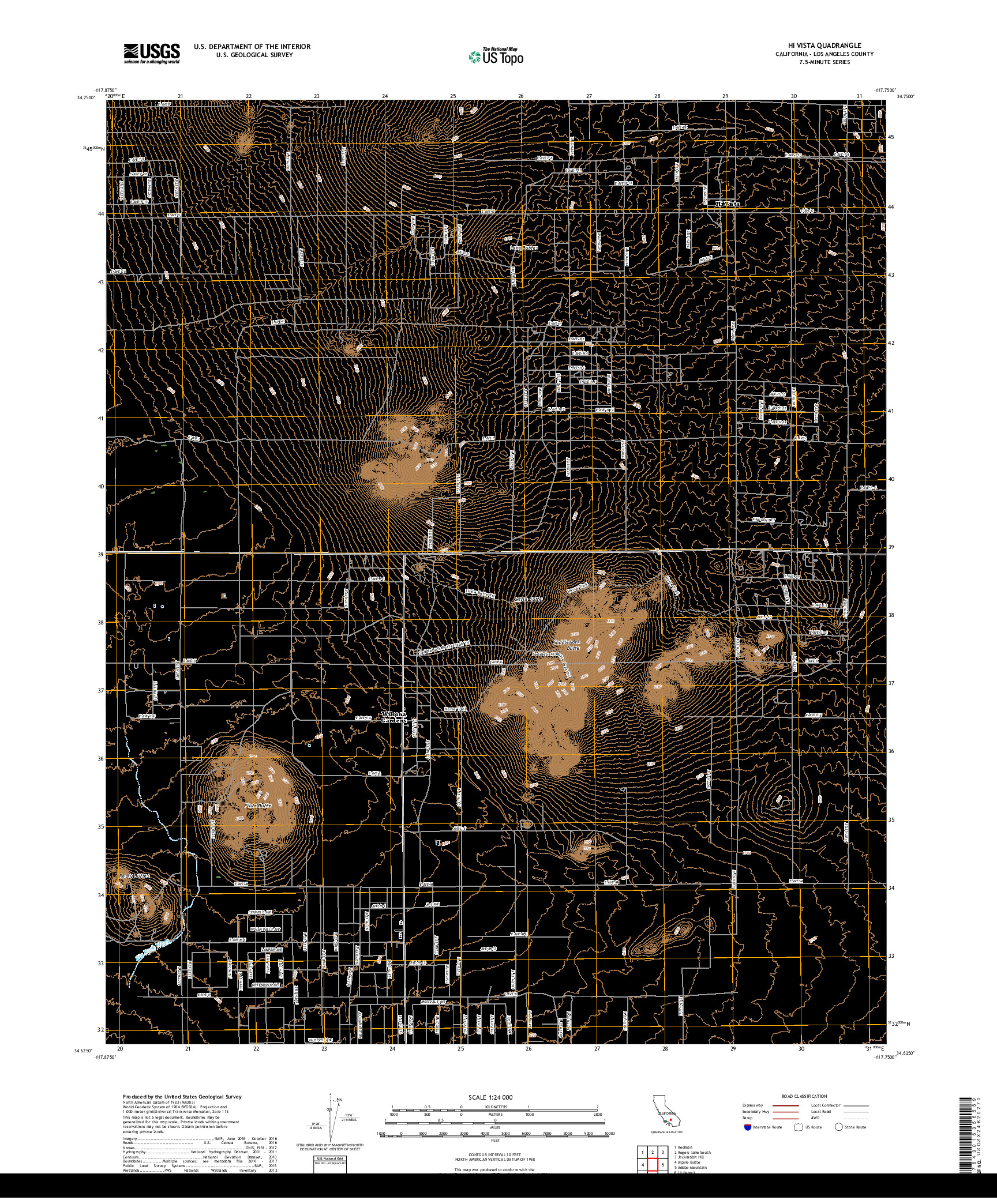 USGS US TOPO 7.5-MINUTE MAP FOR HI VISTA, CA 2018