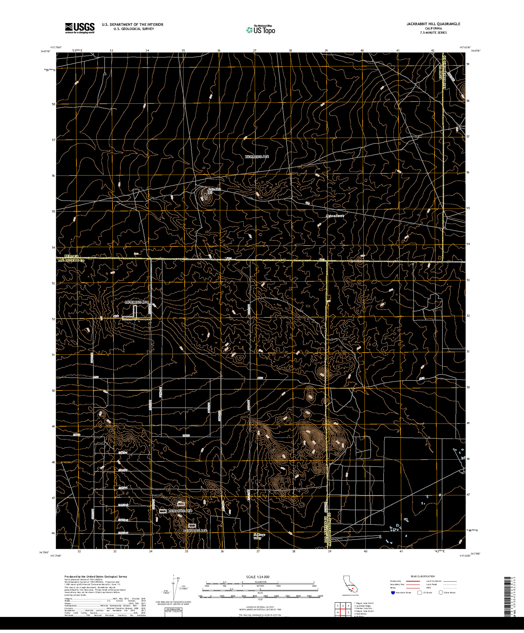 USGS US TOPO 7.5-MINUTE MAP FOR JACKRABBIT HILL, CA 2018