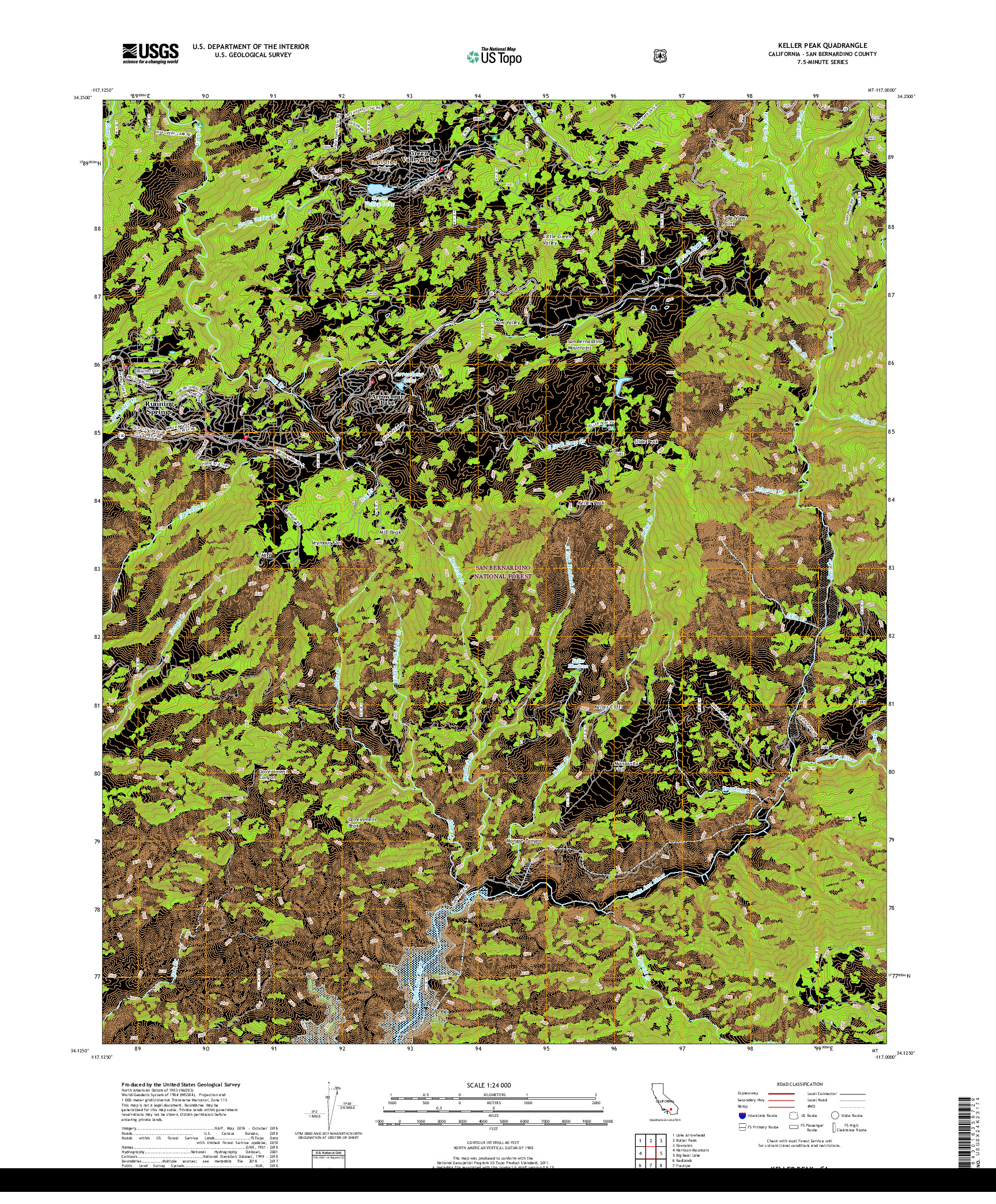 USGS US TOPO 7.5-MINUTE MAP FOR KELLER PEAK, CA 2018