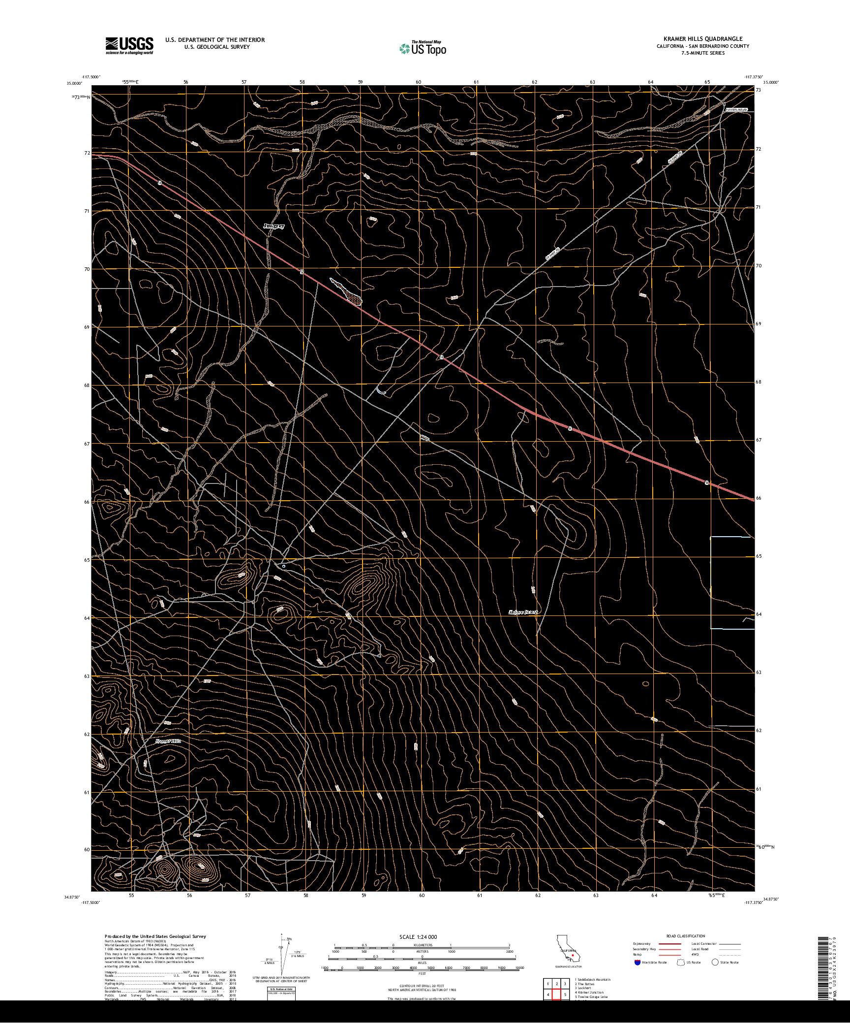 USGS US TOPO 7.5-MINUTE MAP FOR KRAMER HILLS, CA 2018
