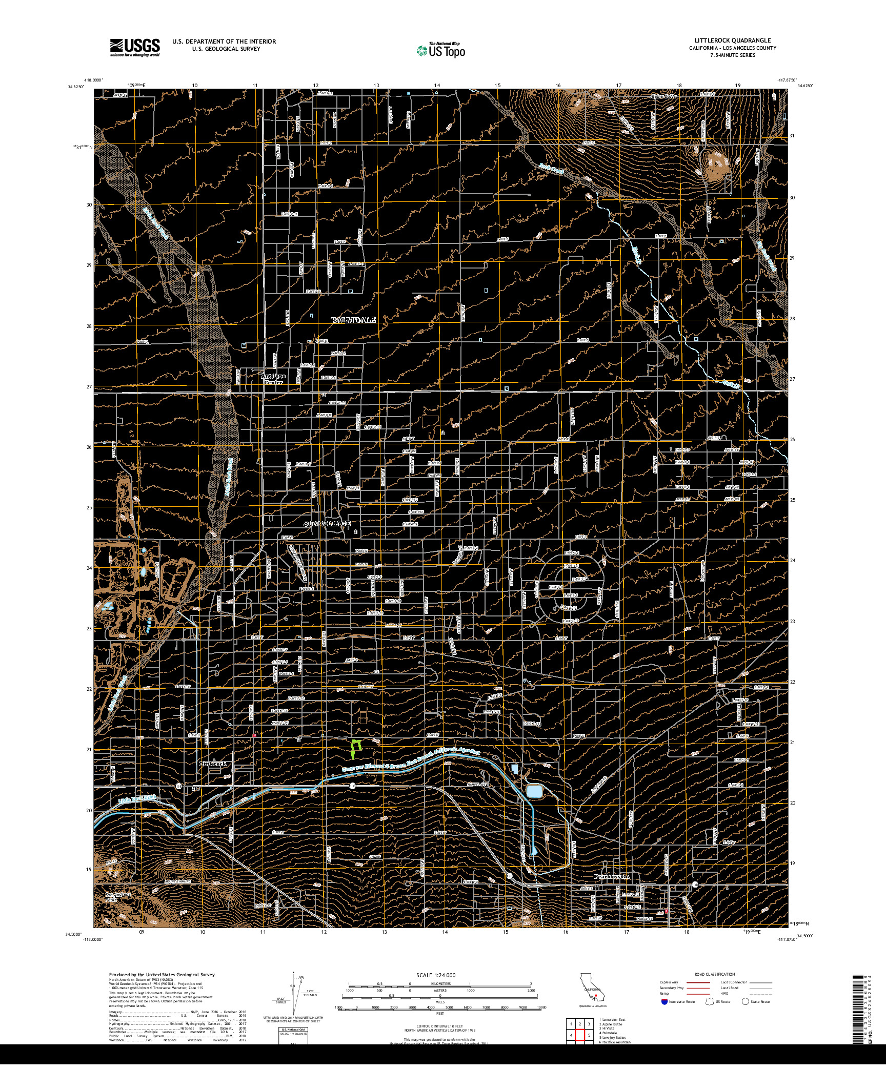 USGS US TOPO 7.5-MINUTE MAP FOR LITTLEROCK, CA 2018