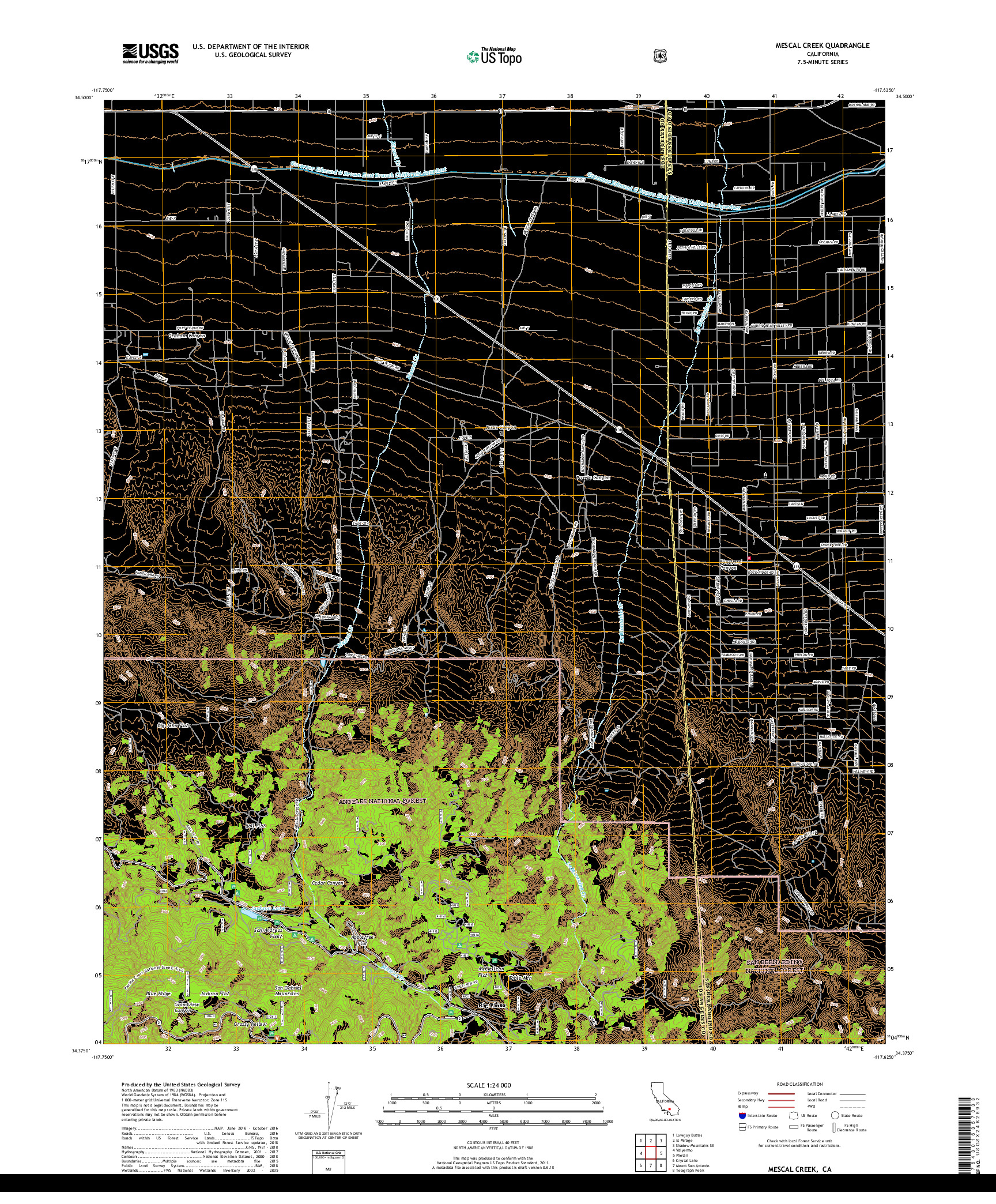 USGS US TOPO 7.5-MINUTE MAP FOR MESCAL CREEK, CA 2018