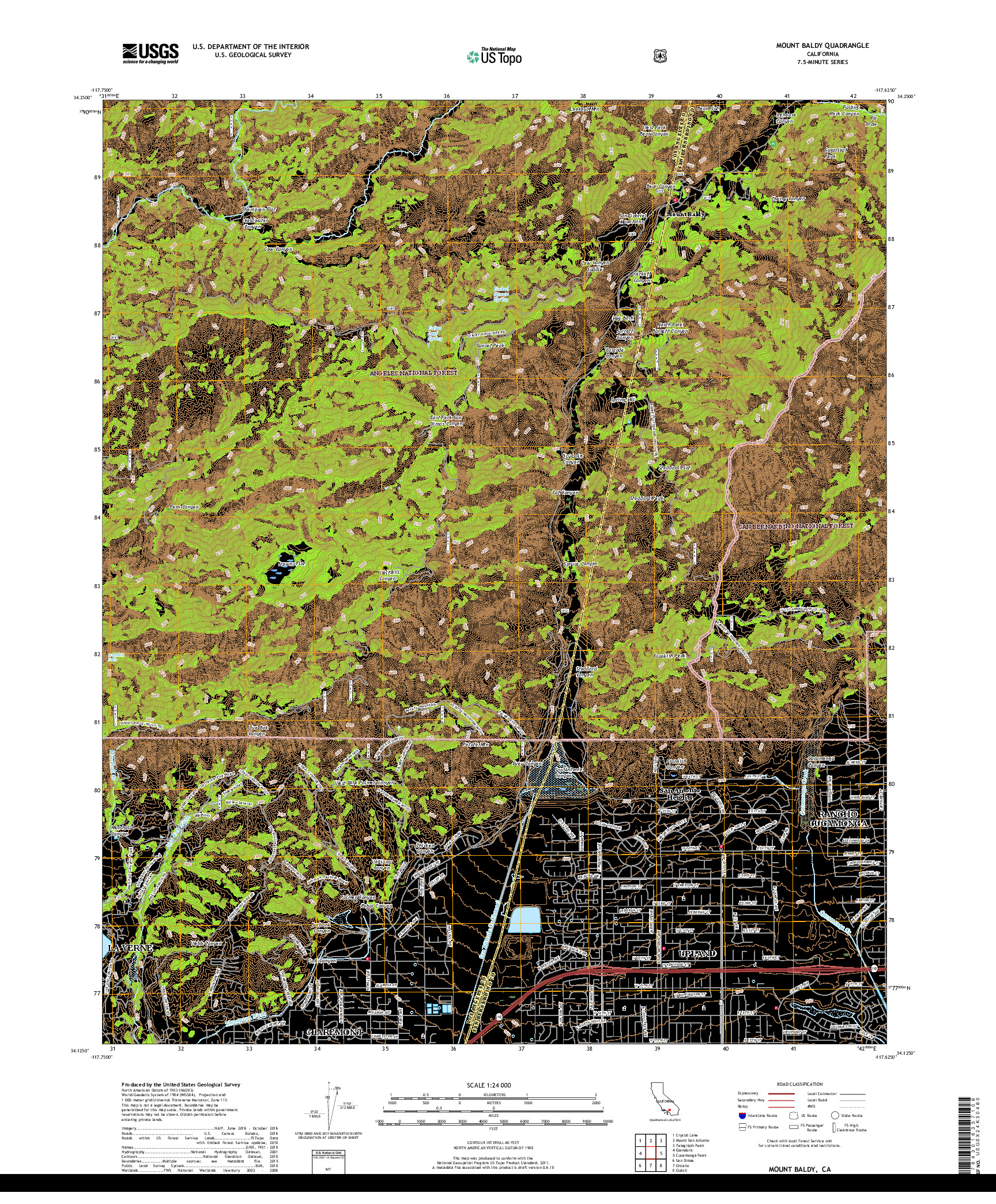 USGS US TOPO 7.5-MINUTE MAP FOR MOUNT BALDY, CA 2018