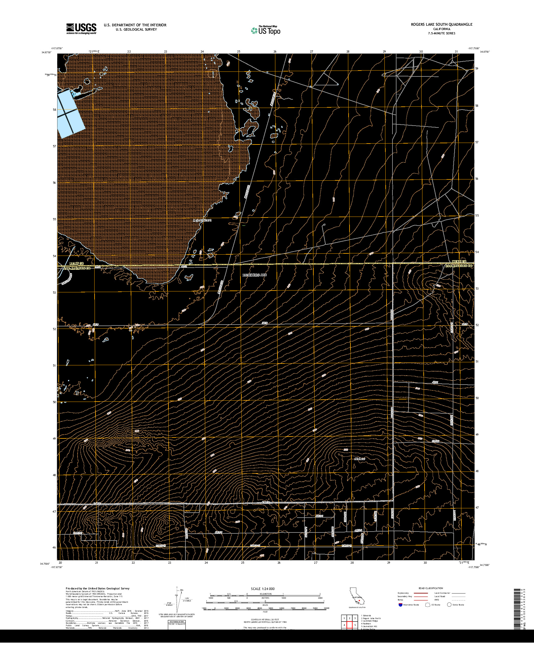 USGS US TOPO 7.5-MINUTE MAP FOR ROGERS LAKE SOUTH, CA 2018