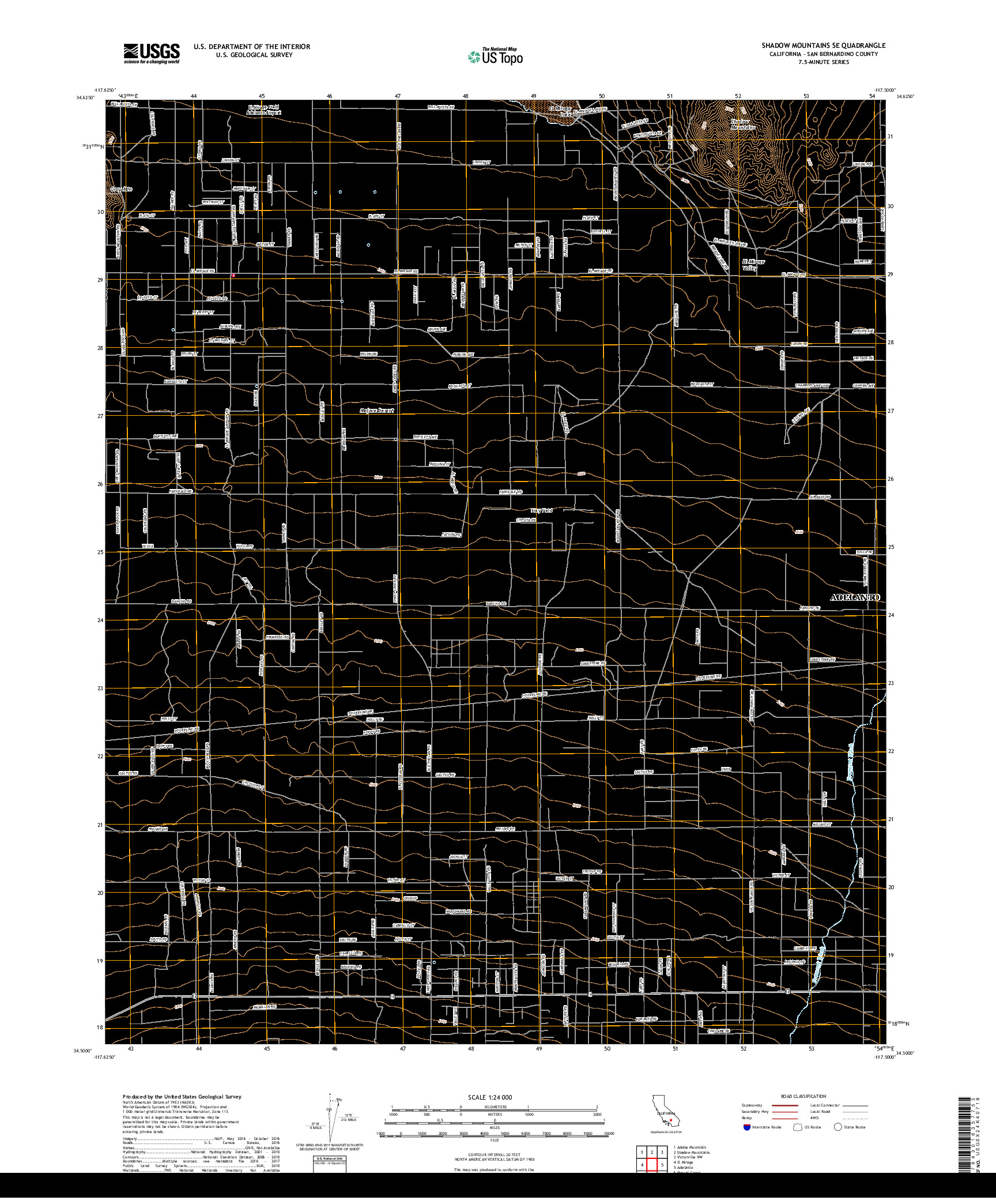 USGS US TOPO 7.5-MINUTE MAP FOR SHADOW MOUNTAINS SE, CA 2018