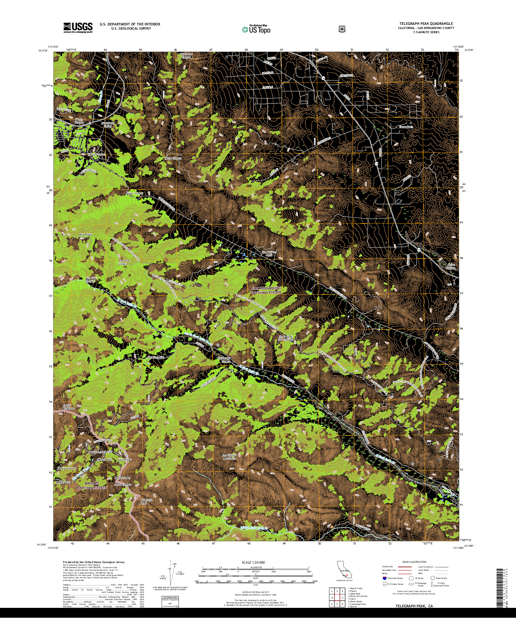 USGS US TOPO 7.5-MINUTE MAP FOR TELEGRAPH PEAK, CA 2018