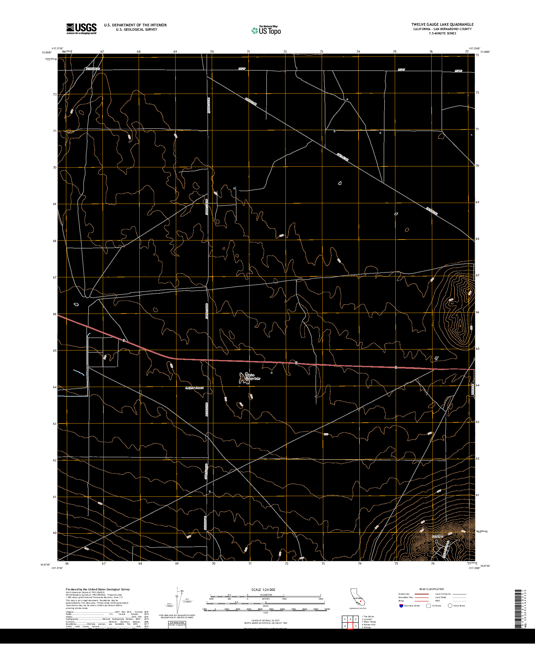 USGS US TOPO 7.5-MINUTE MAP FOR TWELVE GAUGE LAKE, CA 2018