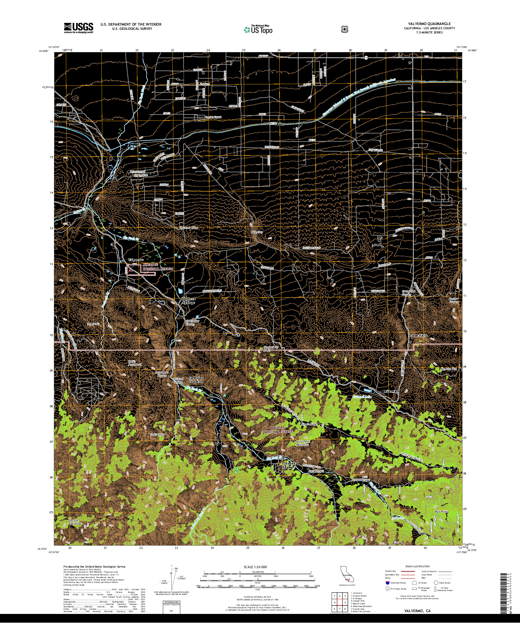 USGS US TOPO 7.5-MINUTE MAP FOR VALYERMO, CA 2018