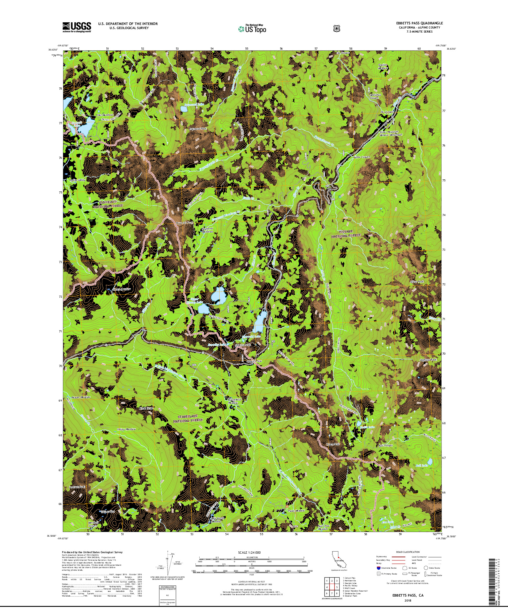 USGS US TOPO 7.5-MINUTE MAP FOR EBBETTS PASS, CA 2018