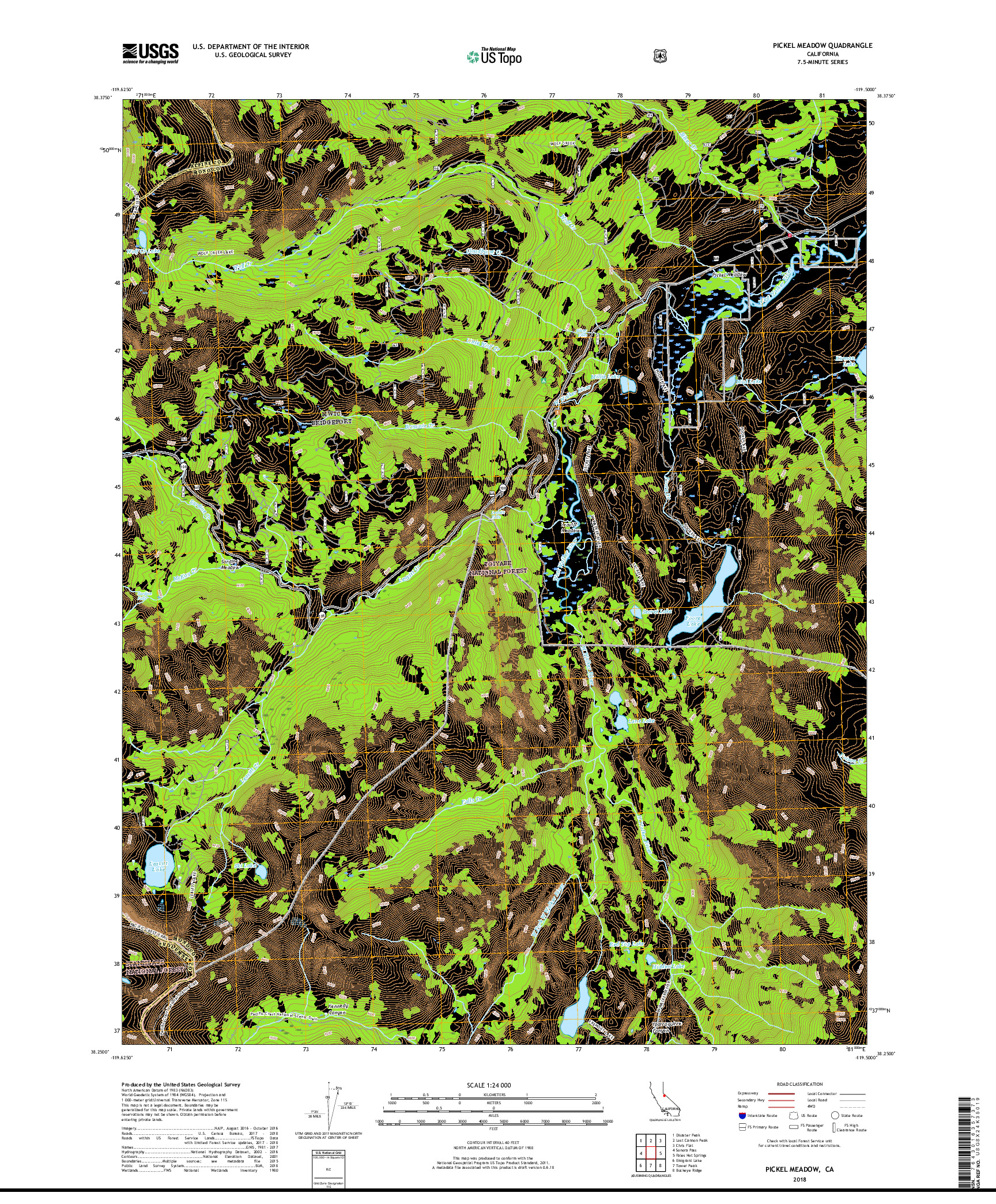 USGS US TOPO 7.5-MINUTE MAP FOR PICKEL MEADOW, CA 2018