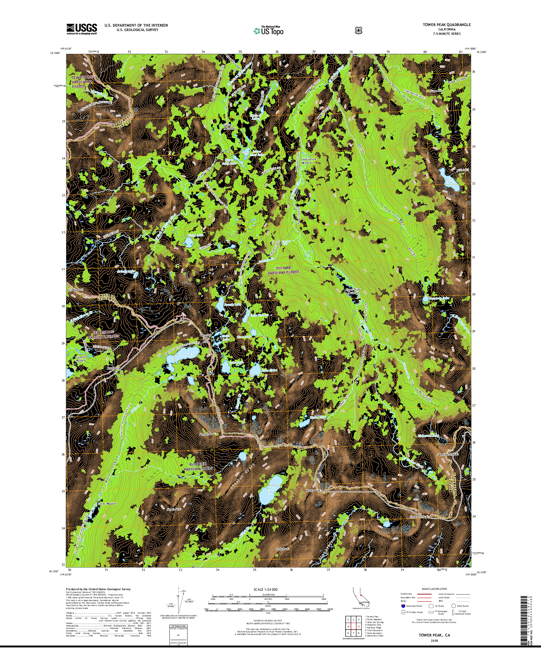 USGS US TOPO 7.5-MINUTE MAP FOR TOWER PEAK, CA 2018