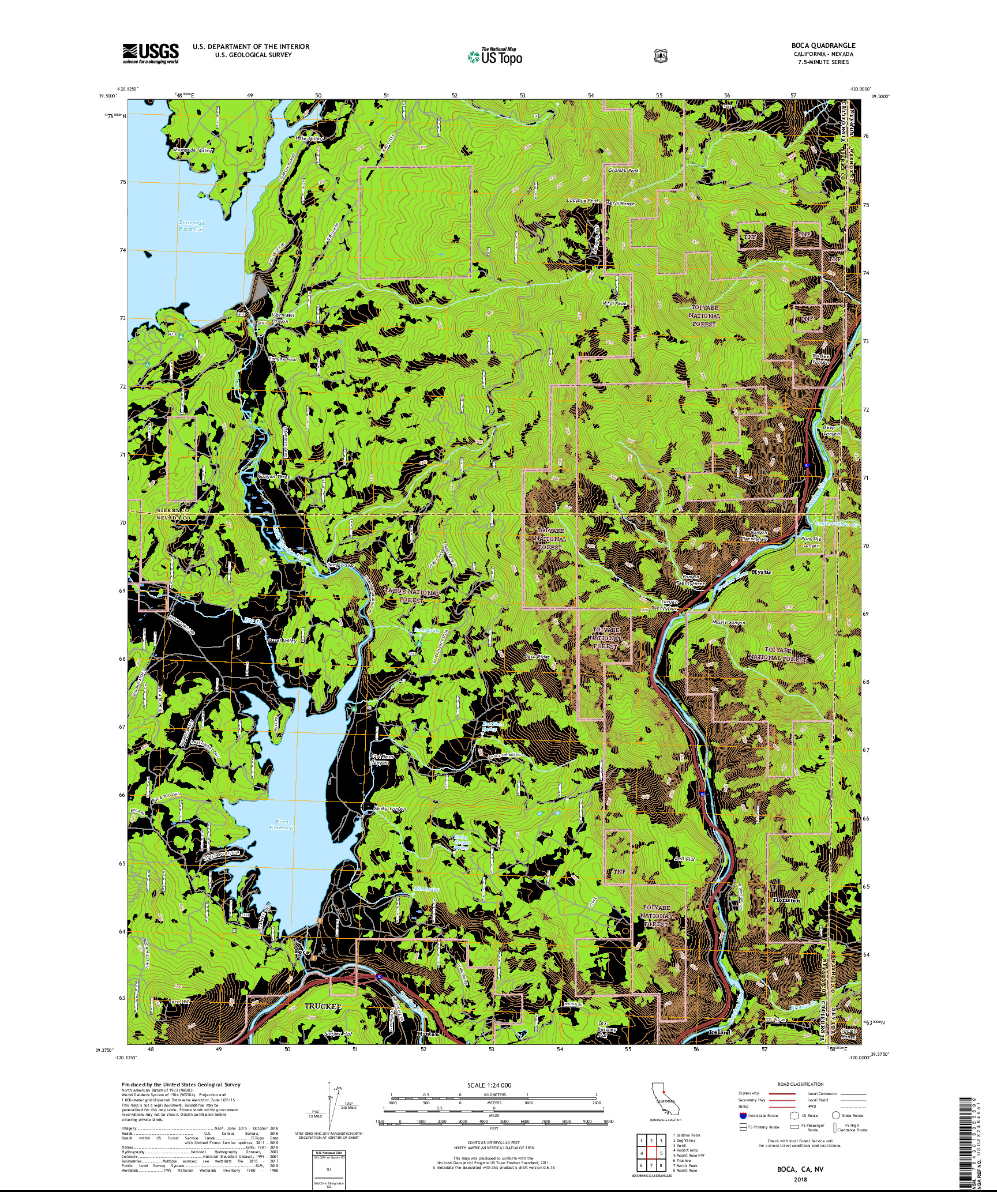 USGS US TOPO 7.5-MINUTE MAP FOR BOCA, CA,NV 2018