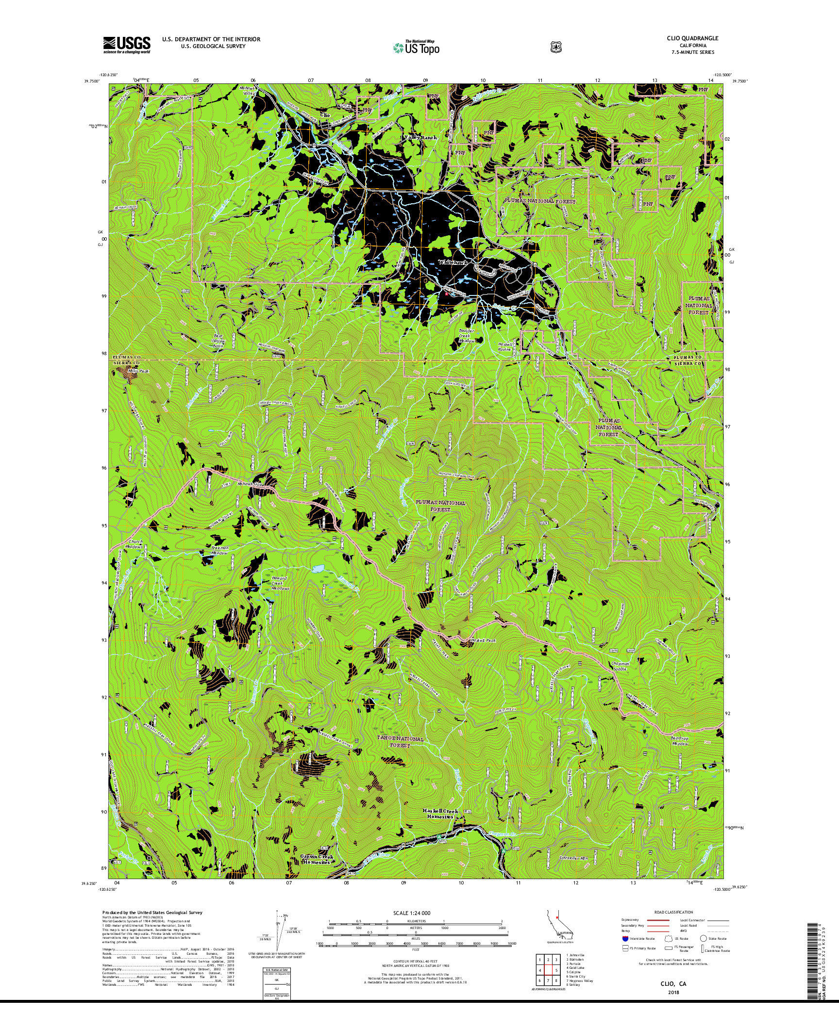 USGS US TOPO 7.5-MINUTE MAP FOR CLIO, CA 2018