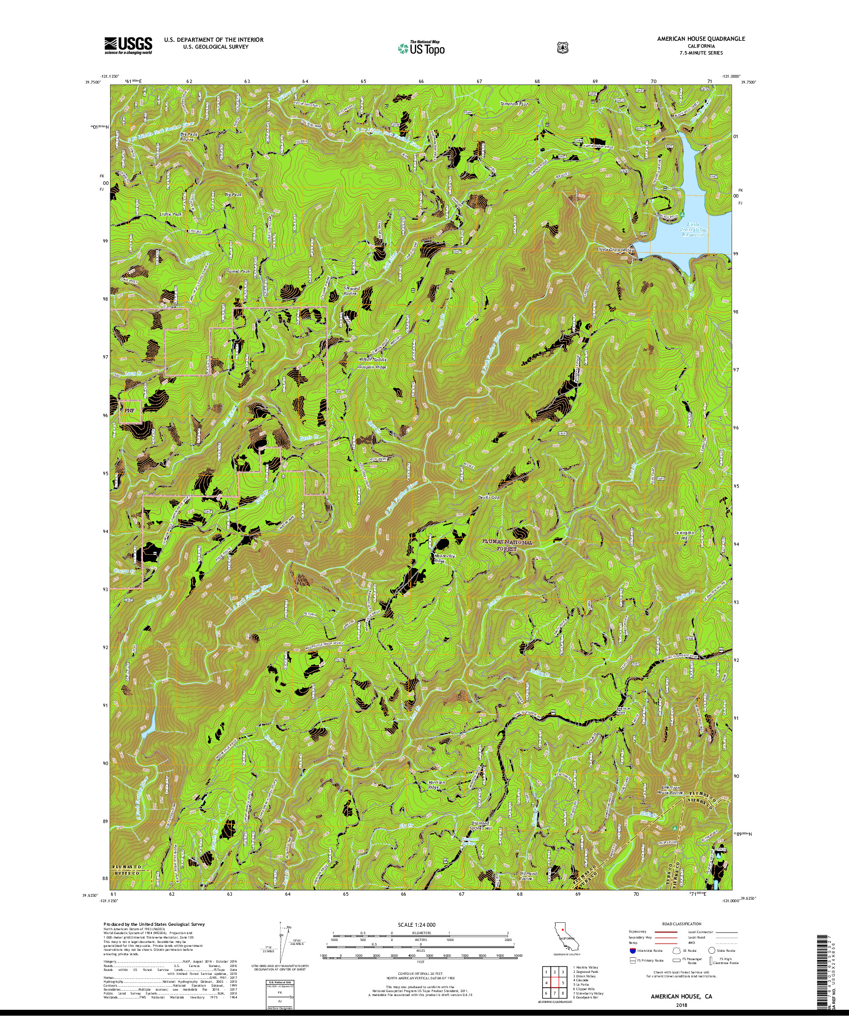 USGS US TOPO 7.5-MINUTE MAP FOR AMERICAN HOUSE, CA 2018