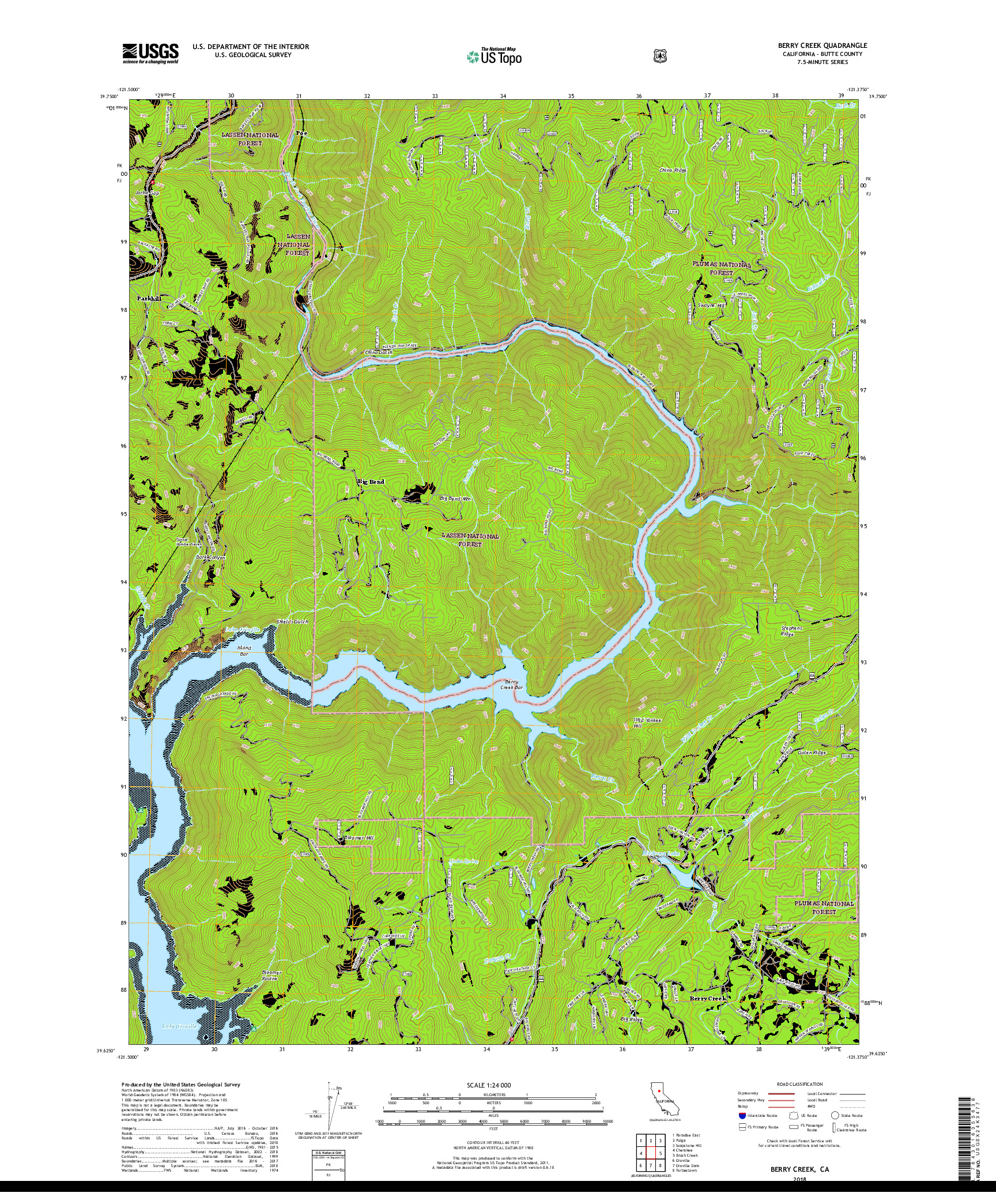 USGS US TOPO 7.5-MINUTE MAP FOR BERRY CREEK, CA 2018