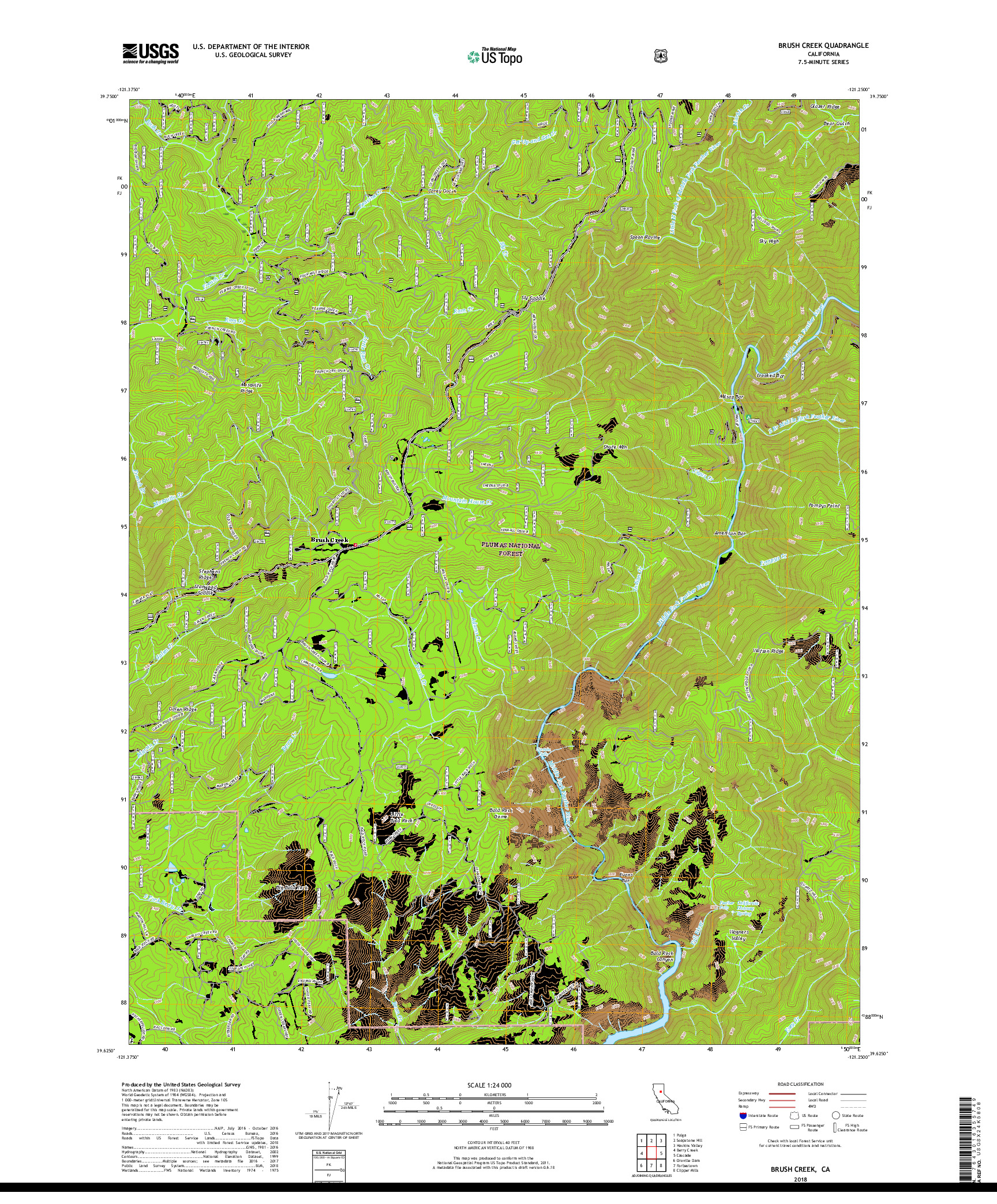 USGS US TOPO 7.5-MINUTE MAP FOR BRUSH CREEK, CA 2018