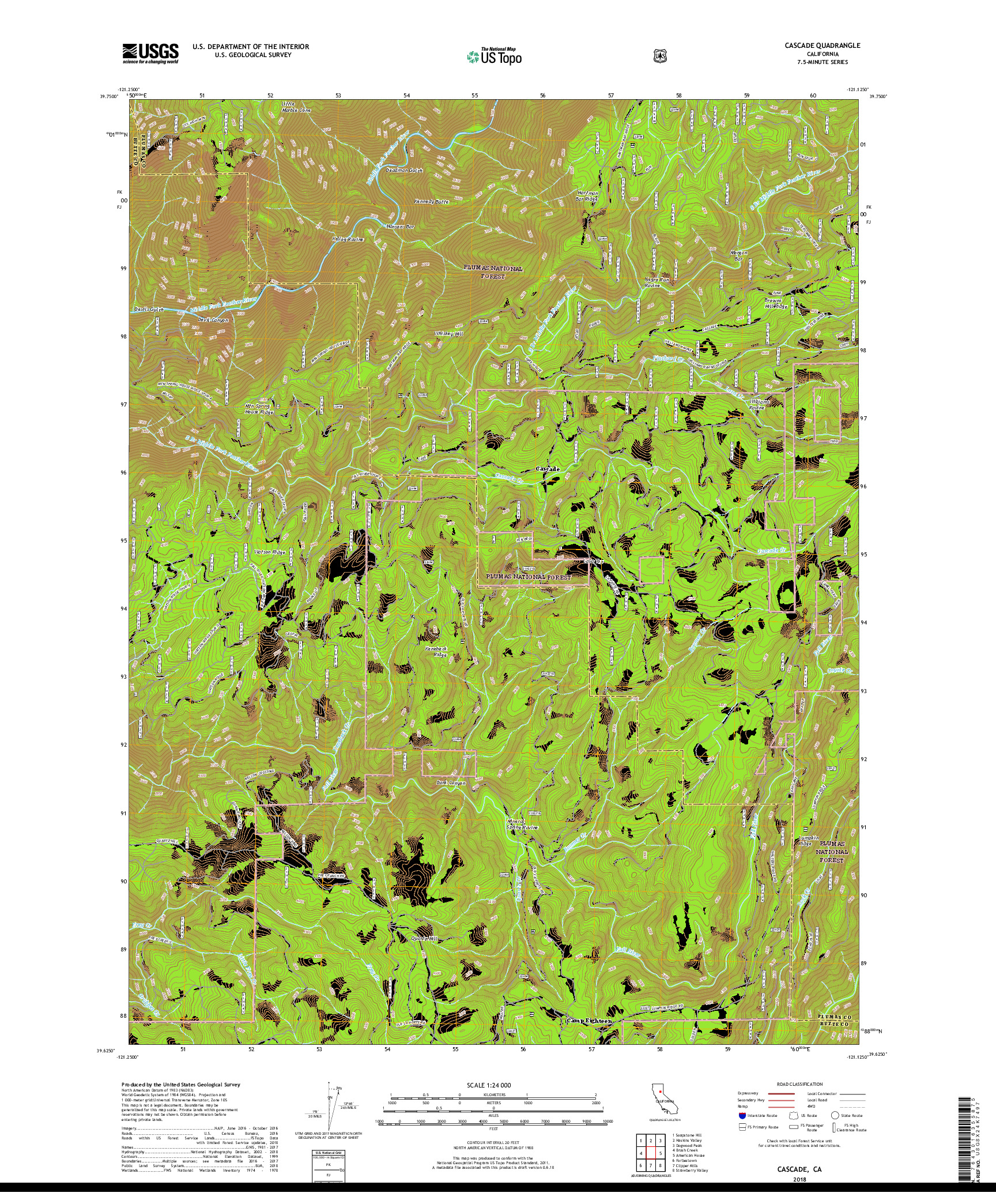 USGS US TOPO 7.5-MINUTE MAP FOR CASCADE, CA 2018