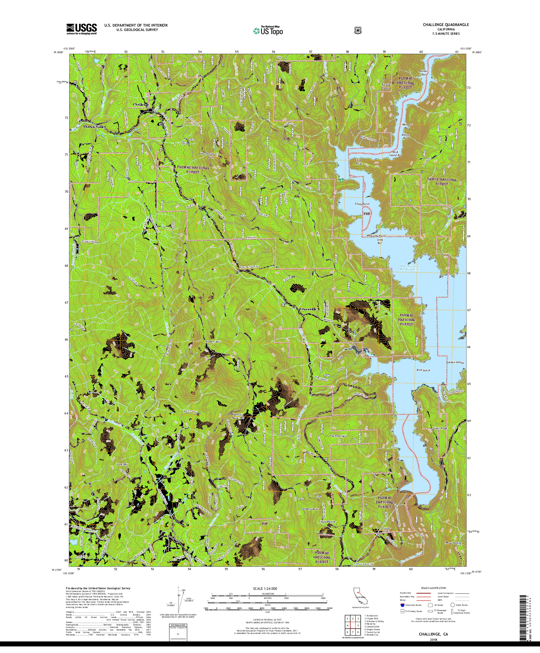 USGS US TOPO 7.5-MINUTE MAP FOR CHALLENGE, CA 2018