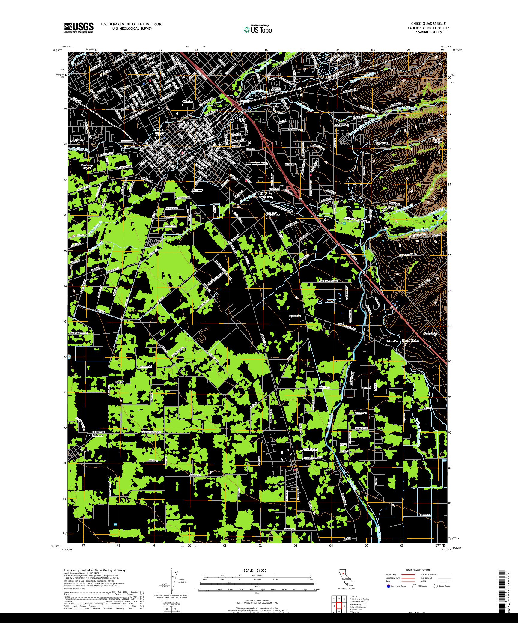 USGS US TOPO 7.5-MINUTE MAP FOR CHICO, CA 2018