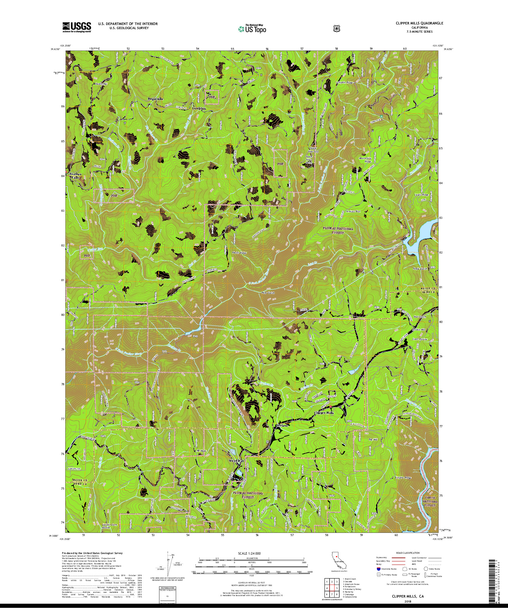 USGS US TOPO 7.5-MINUTE MAP FOR CLIPPER MILLS, CA 2018