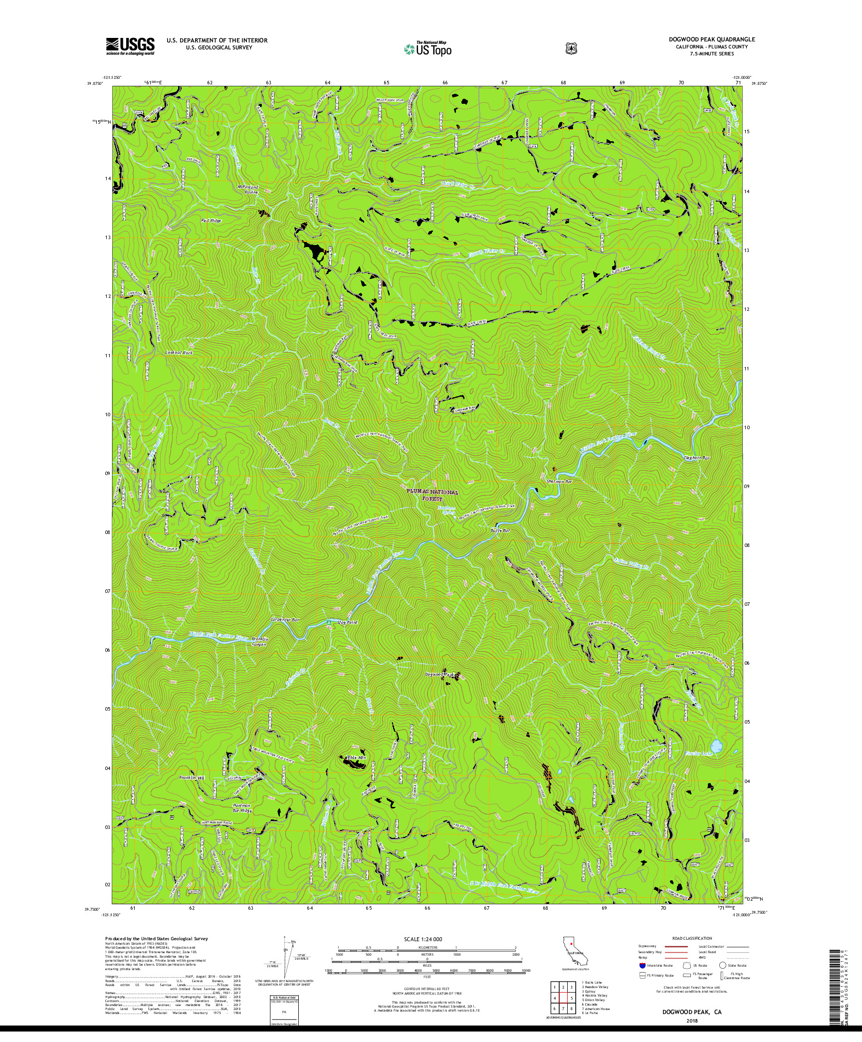 USGS US TOPO 7.5-MINUTE MAP FOR DOGWOOD PEAK, CA 2018
