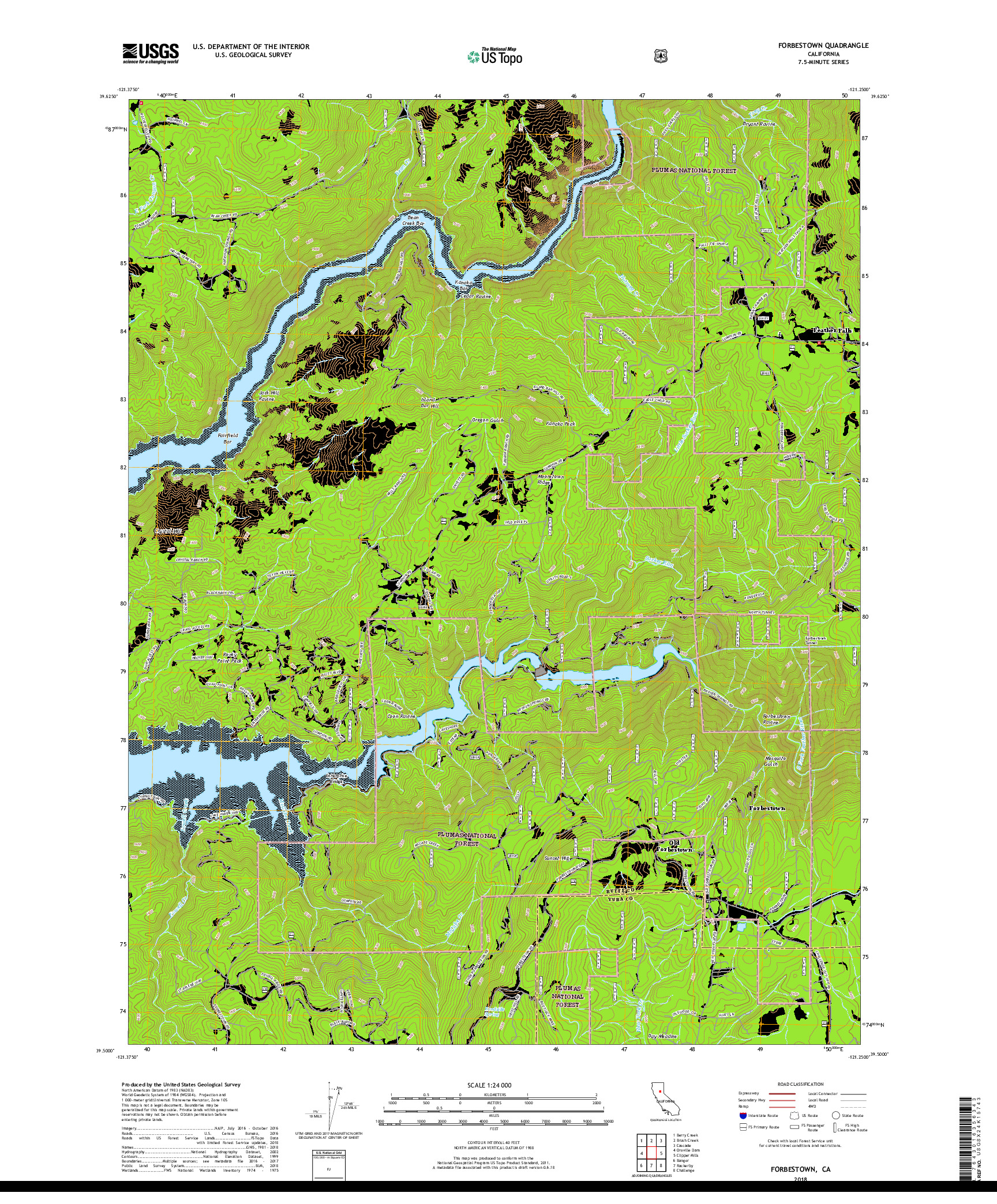 USGS US TOPO 7.5-MINUTE MAP FOR FORBESTOWN, CA 2018