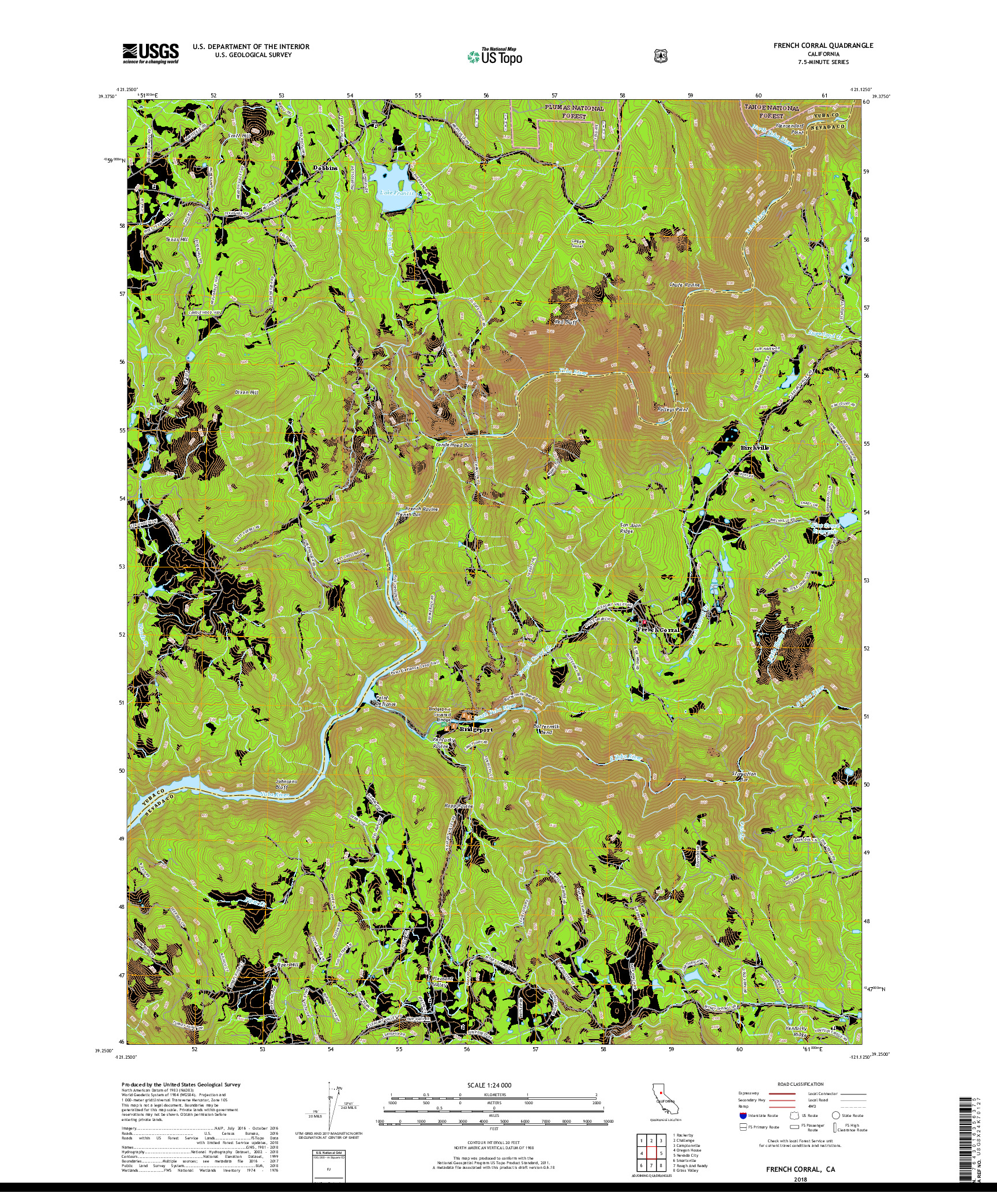 USGS US TOPO 7.5-MINUTE MAP FOR FRENCH CORRAL, CA 2018