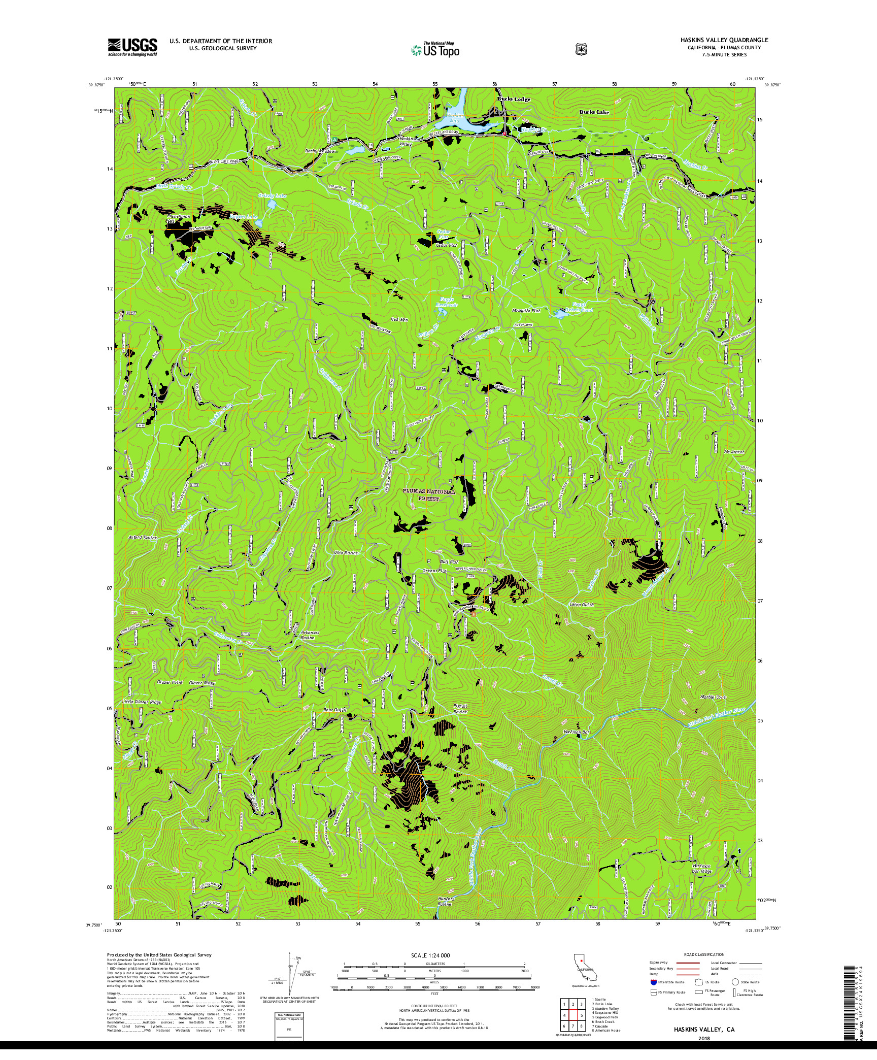 USGS US TOPO 7.5-MINUTE MAP FOR HASKINS VALLEY, CA 2018