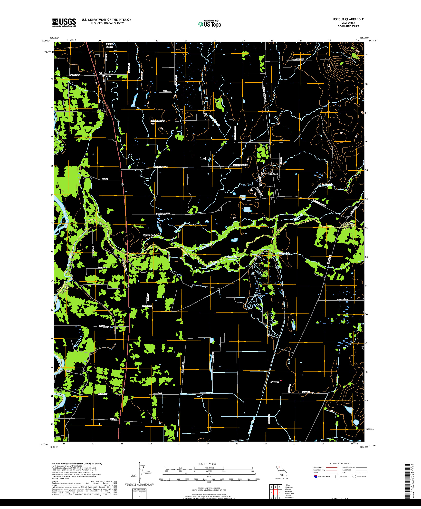 USGS US TOPO 7.5-MINUTE MAP FOR HONCUT, CA 2018