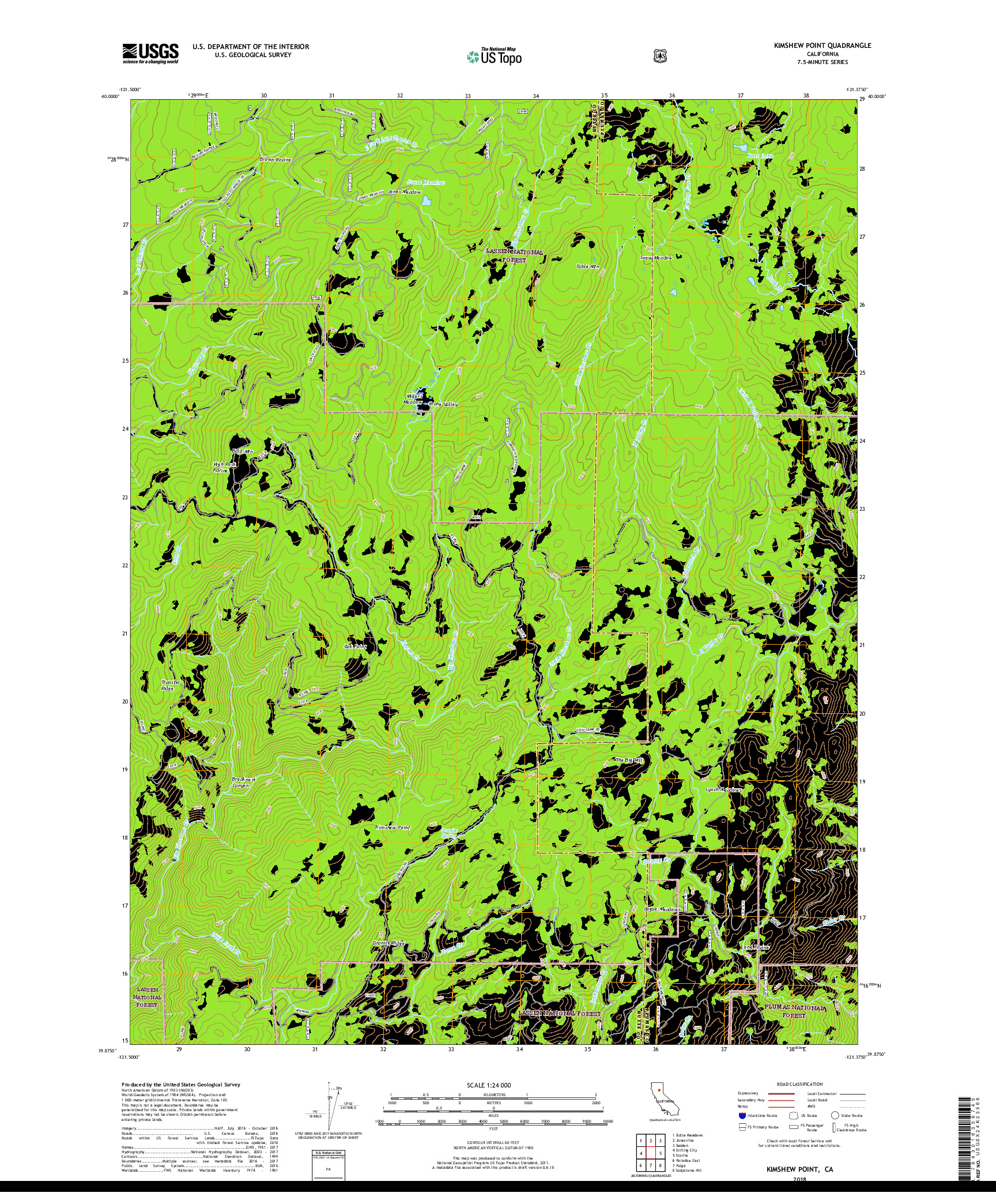 USGS US TOPO 7.5-MINUTE MAP FOR KIMSHEW POINT, CA 2018