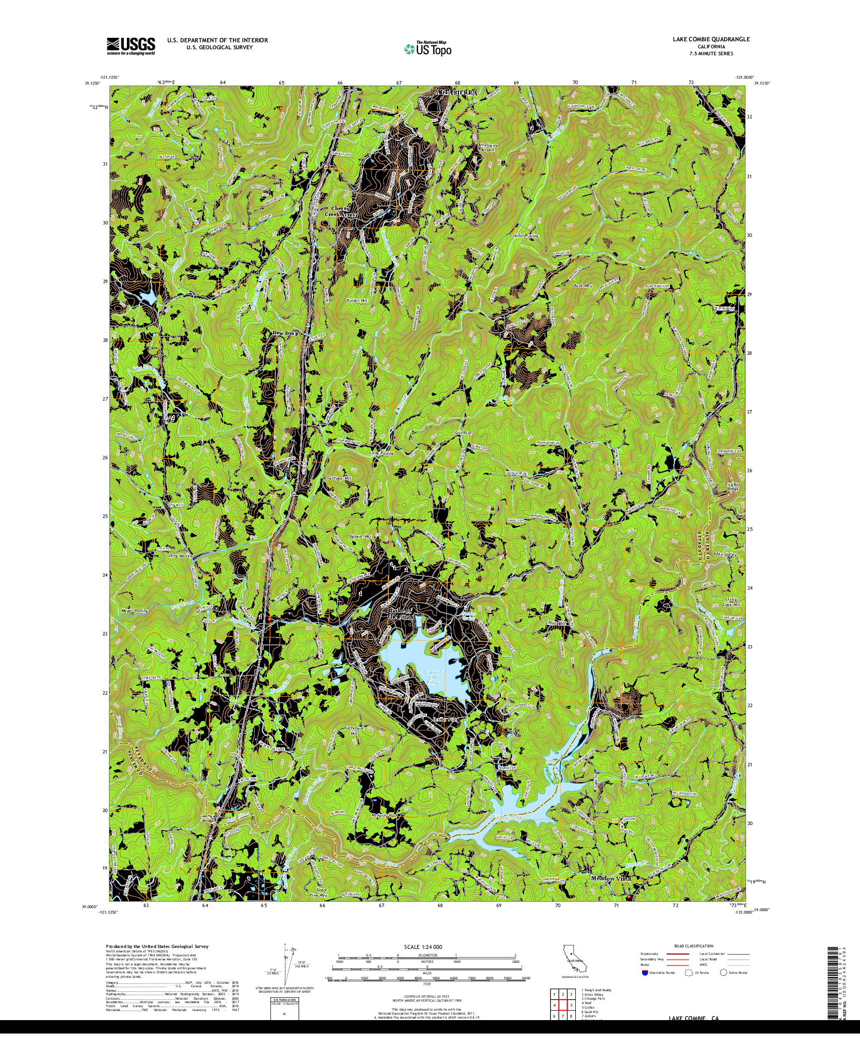 USGS US TOPO 7.5-MINUTE MAP FOR LAKE COMBIE, CA 2018