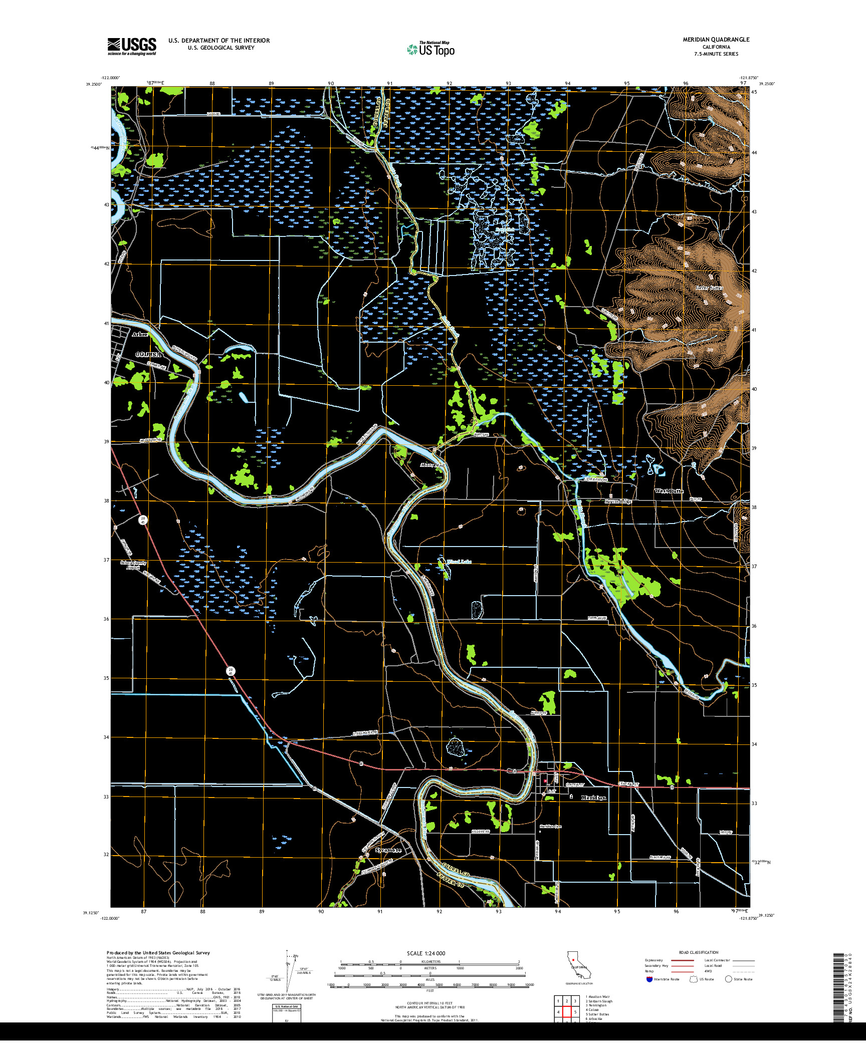 USGS US TOPO 7.5-MINUTE MAP FOR MERIDIAN, CA 2018