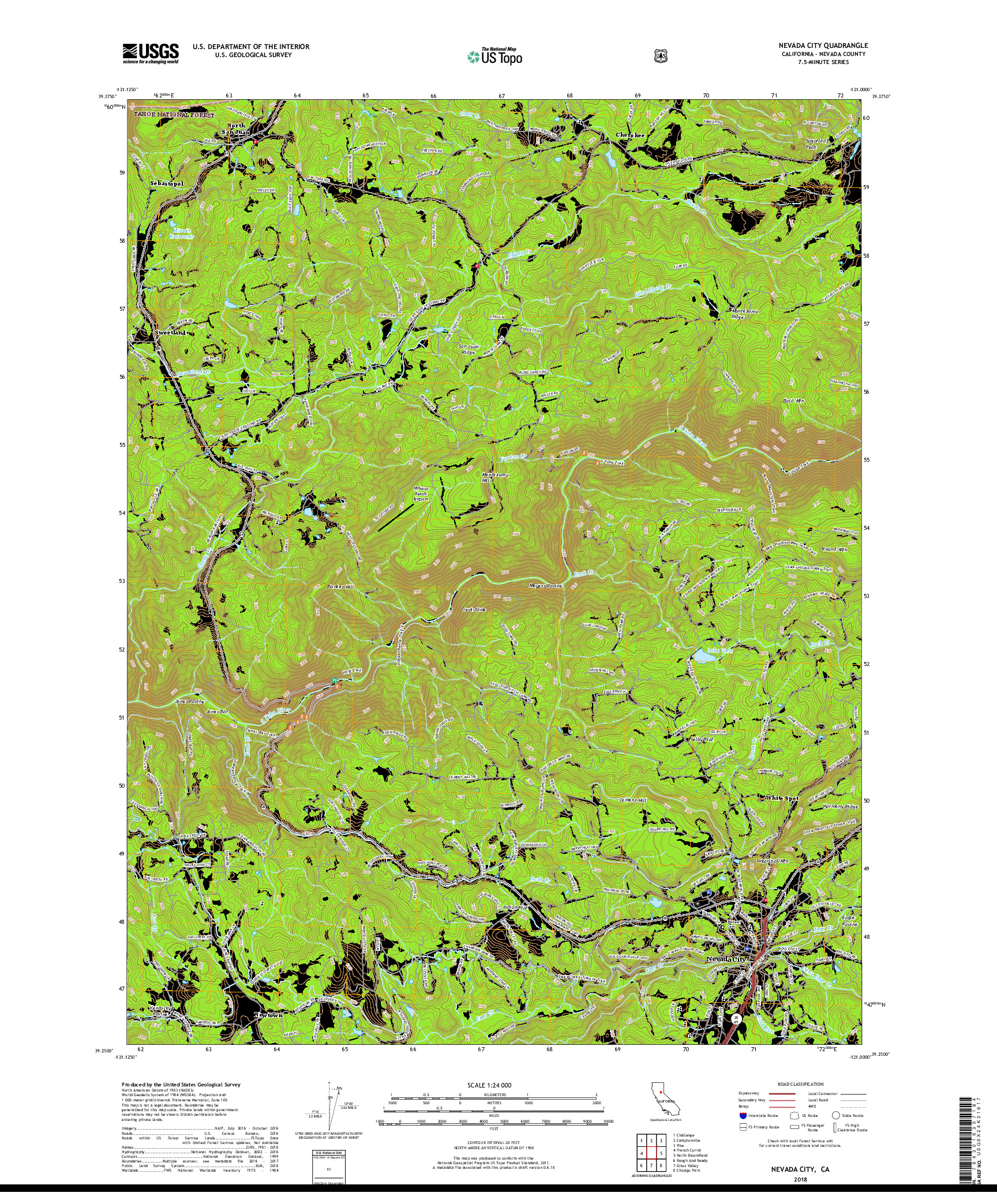 USGS US TOPO 7.5-MINUTE MAP FOR NEVADA CITY, CA 2018