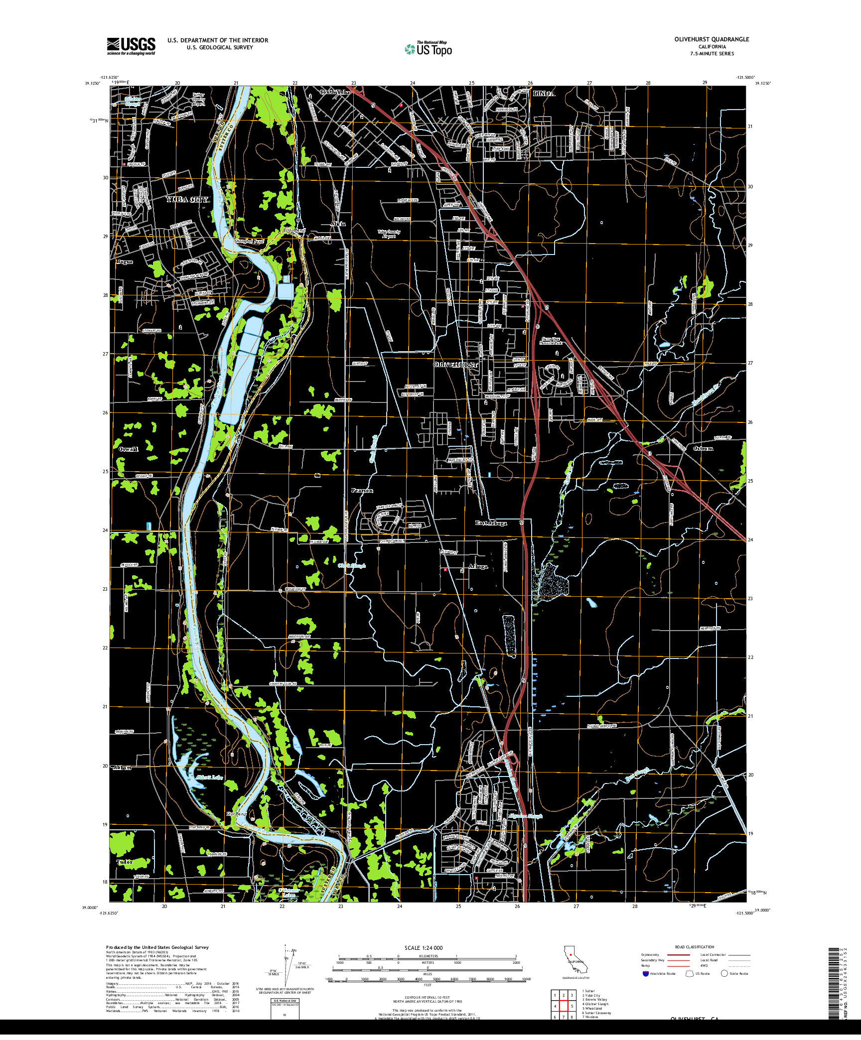 USGS US TOPO 7.5-MINUTE MAP FOR OLIVEHURST, CA 2018