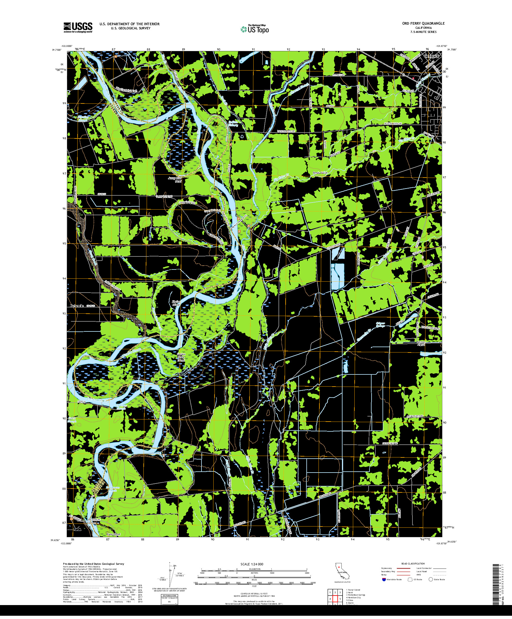 USGS US TOPO 7.5-MINUTE MAP FOR ORD FERRY, CA 2018