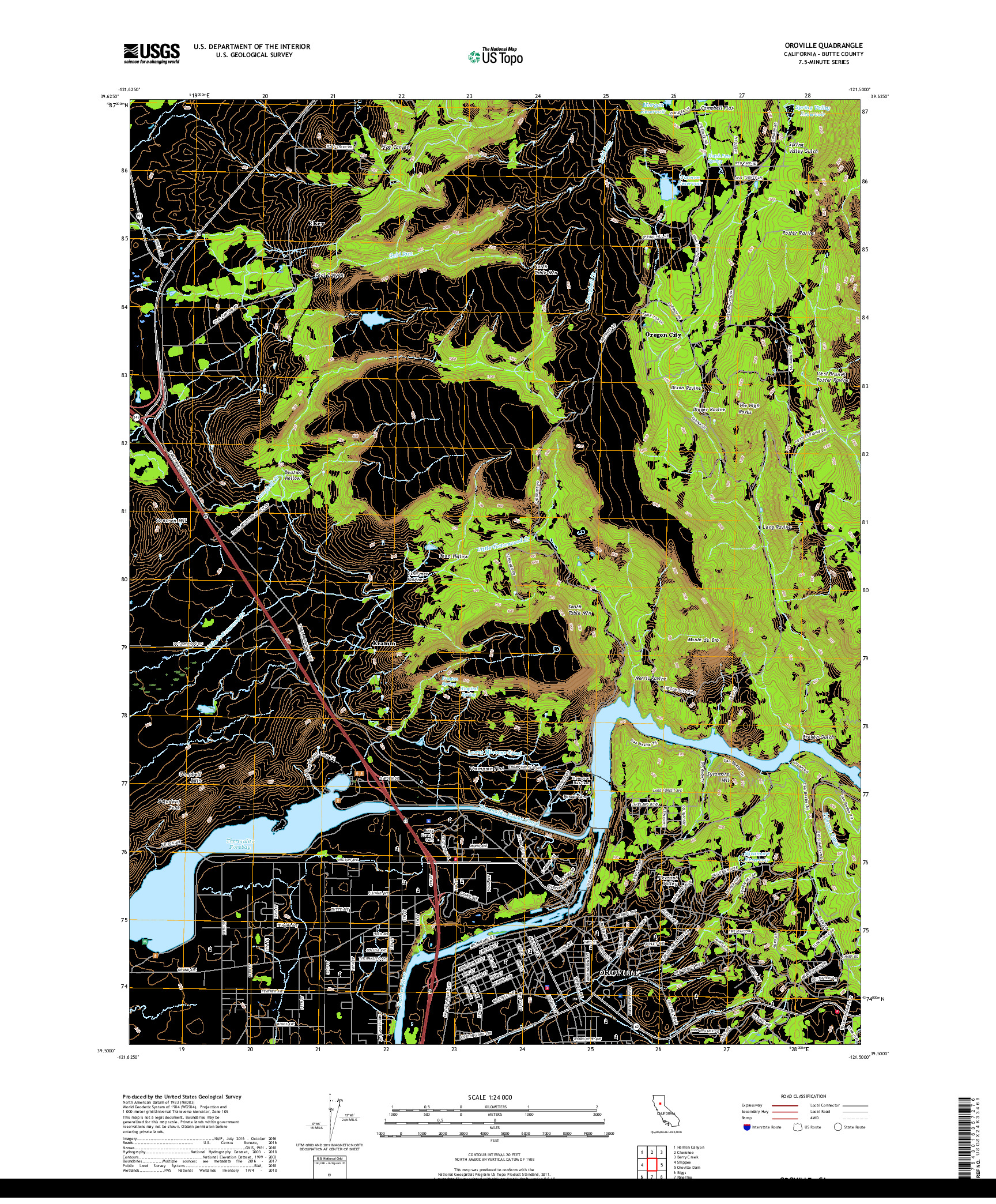 USGS US TOPO 7.5-MINUTE MAP FOR OROVILLE, CA 2018