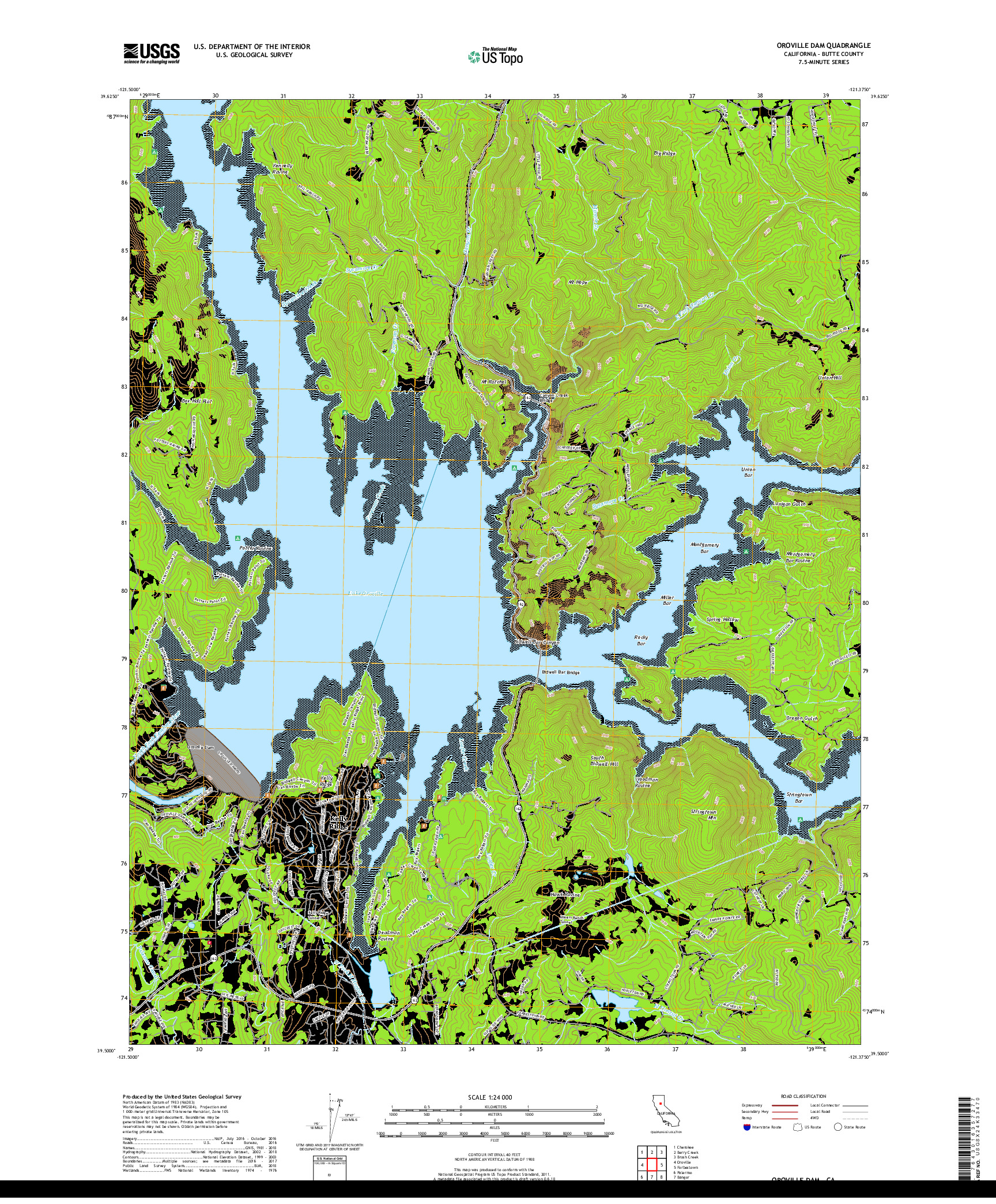 USGS US TOPO 7.5-MINUTE MAP FOR OROVILLE DAM, CA 2018