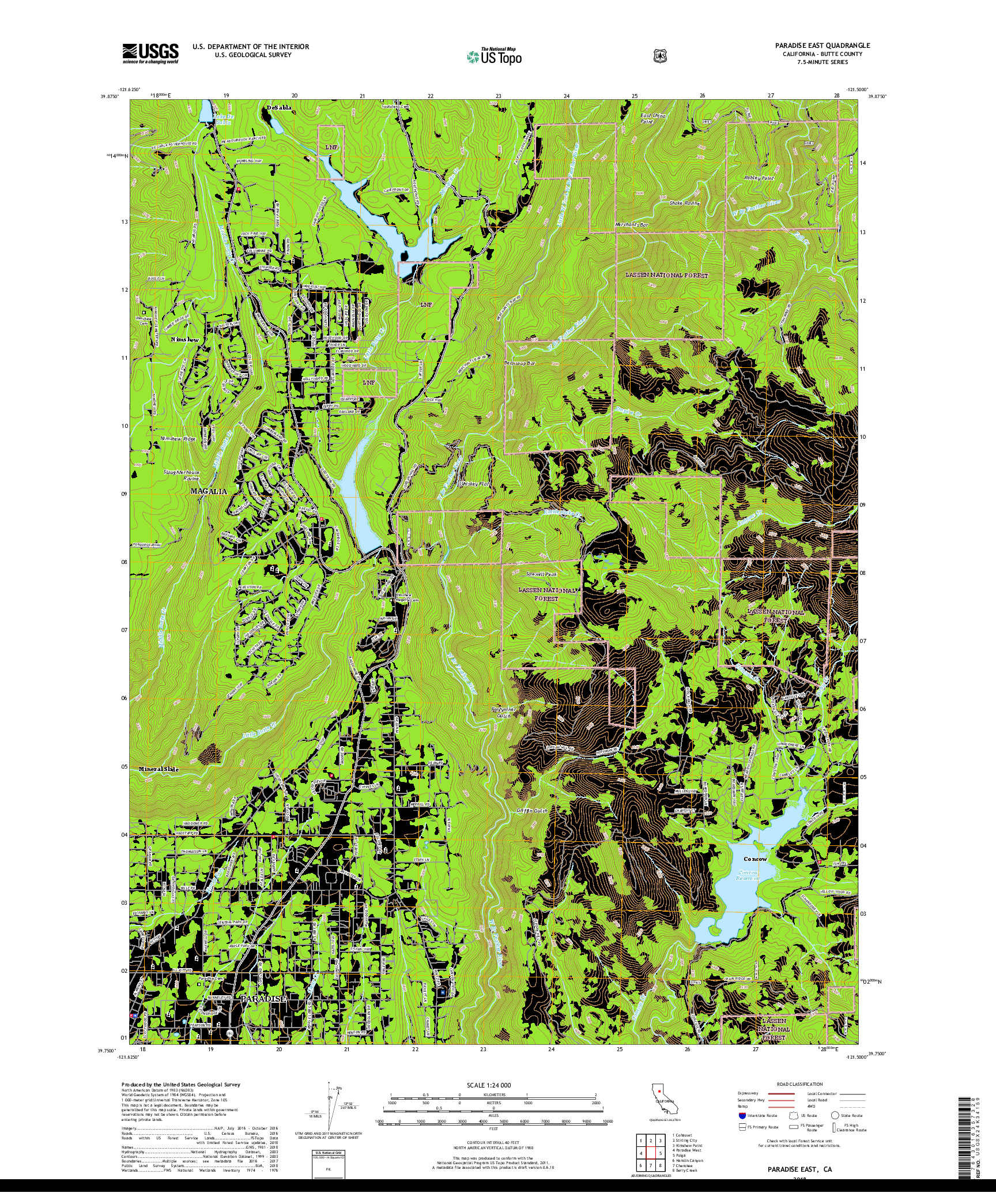 USGS US TOPO 7.5-MINUTE MAP FOR PARADISE EAST, CA 2018