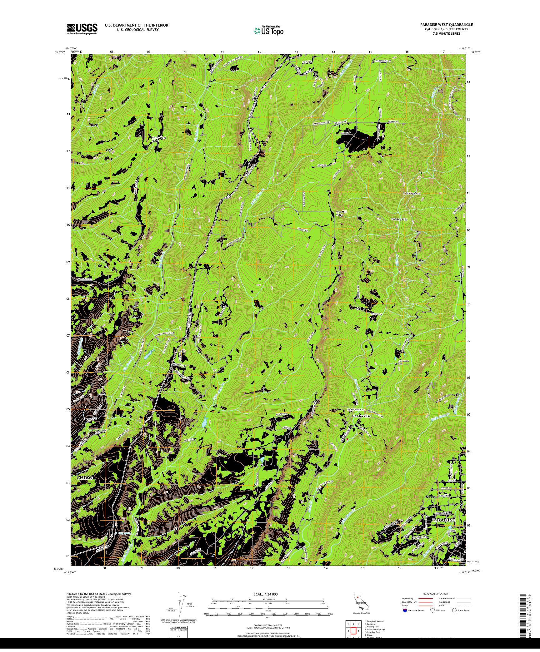 USGS US TOPO 7.5-MINUTE MAP FOR PARADISE WEST, CA 2018